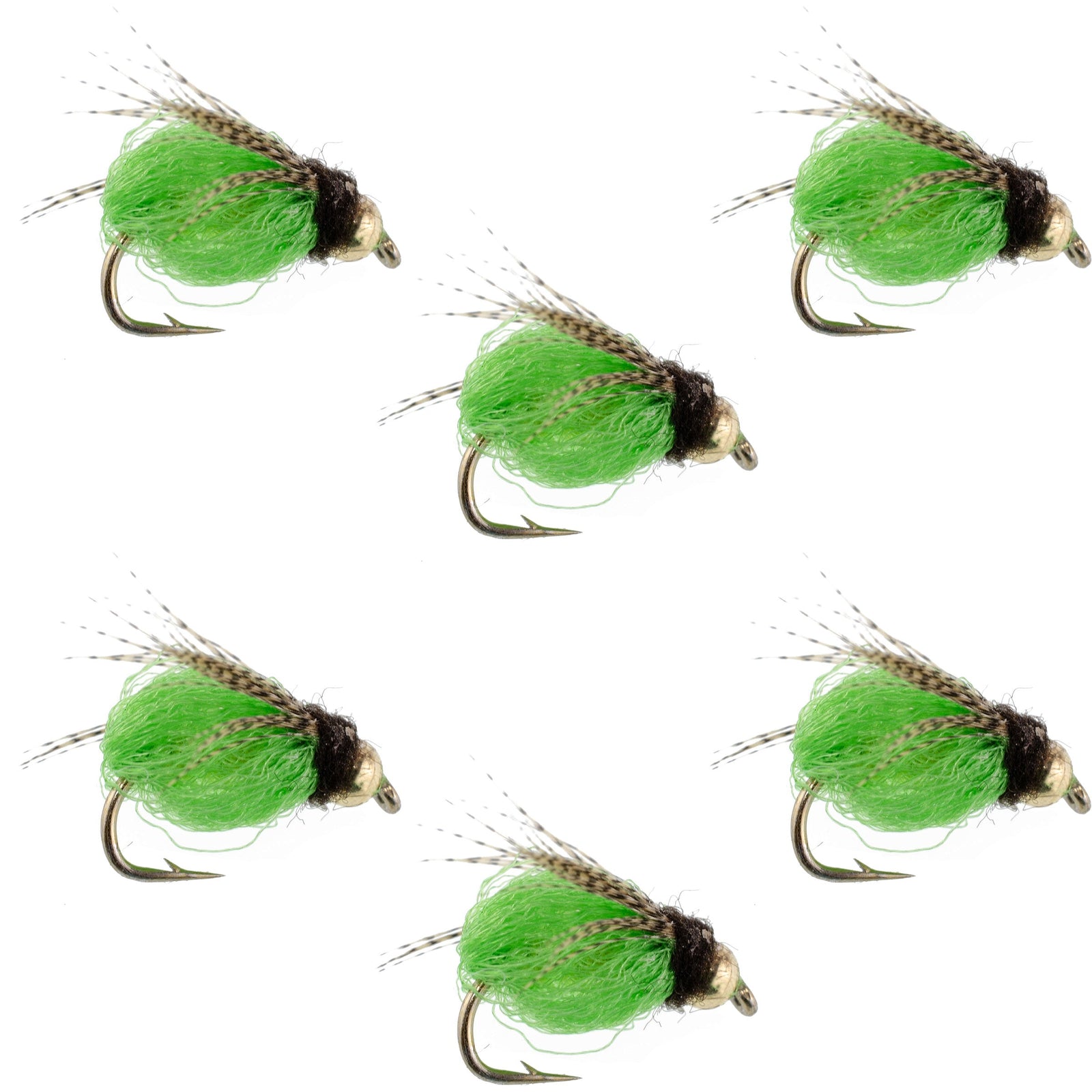 Bead Head LaFontaine Bright Green Deep Sparkle Caddis Pupa - 6 Flies Hook Size 16
