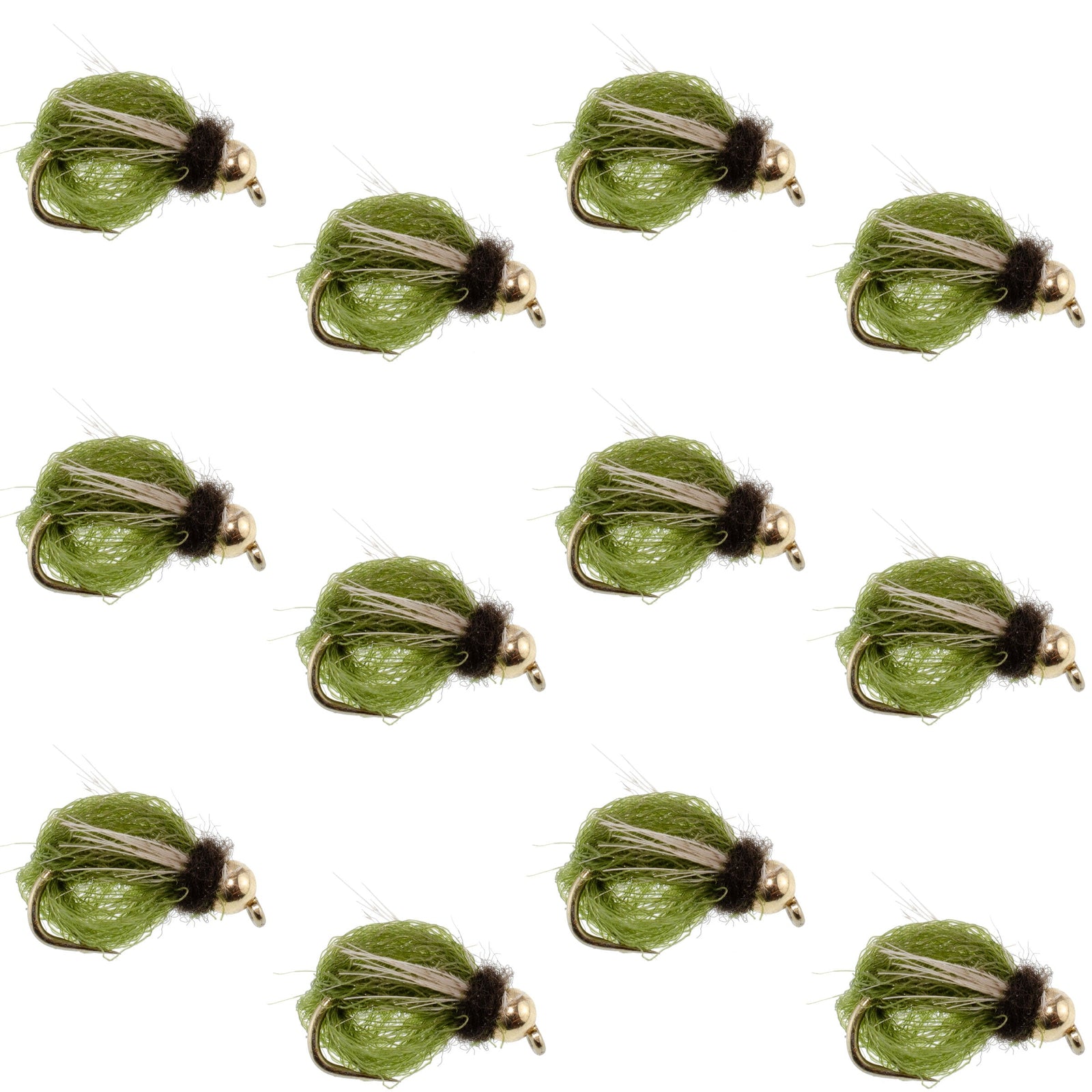 Bead Head LaFontaine Olive Deep Sparkle Caddis Pupa - 1 Dozen Flies Hook Size 12