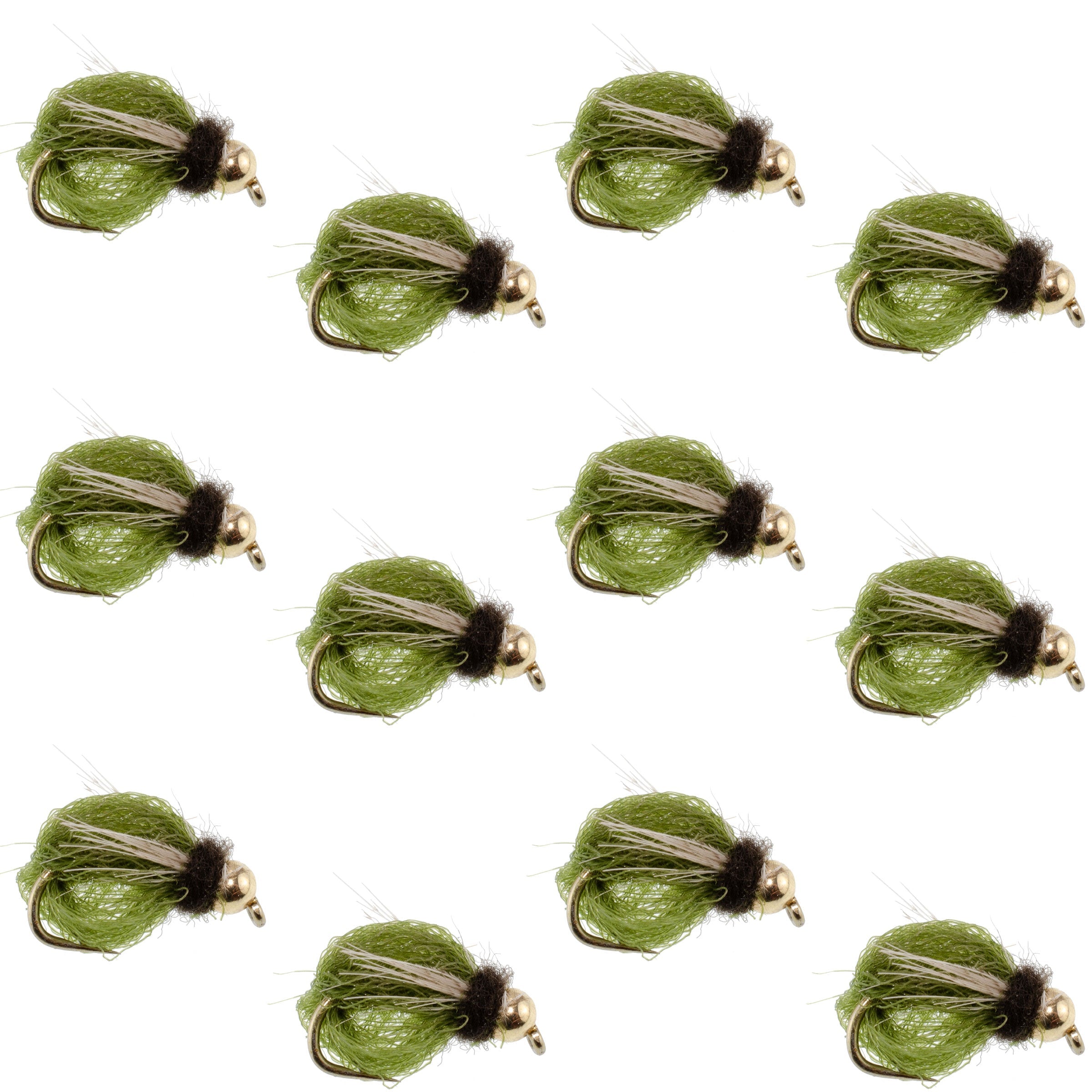 Bead Head LaFontaine Olive Deep Sparkle Caddis Pupa - 1 Dozen Flies Hook Size 16