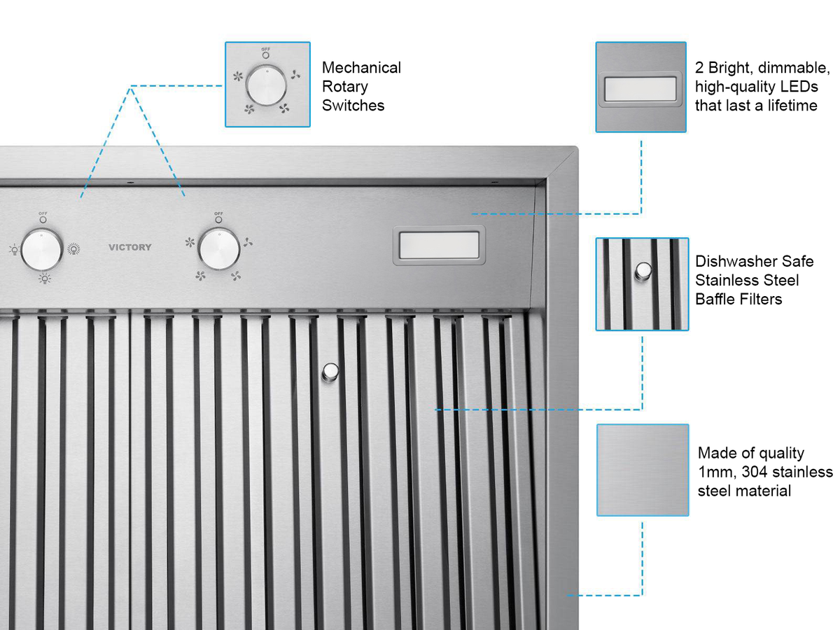 36 Inch 750 CFM Range Hood Insert - VICTORY Q5