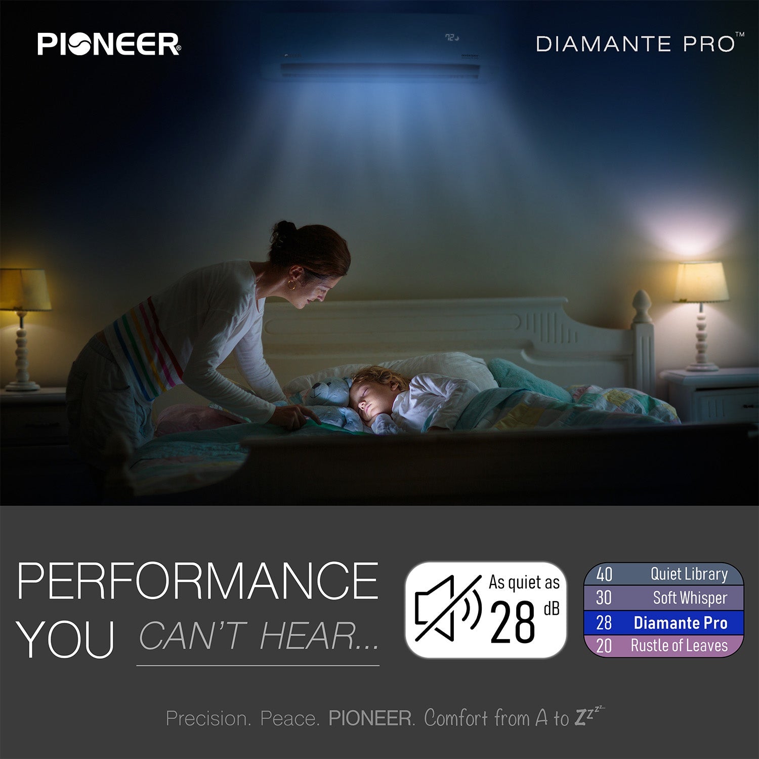 Pioneer® Diamante Pro™ 9,000 BTU 19 SEER2 115V High-Wall Ductless Mini-Split Air Conditioner Inverter Heat Pump with 16 Ft. Kit