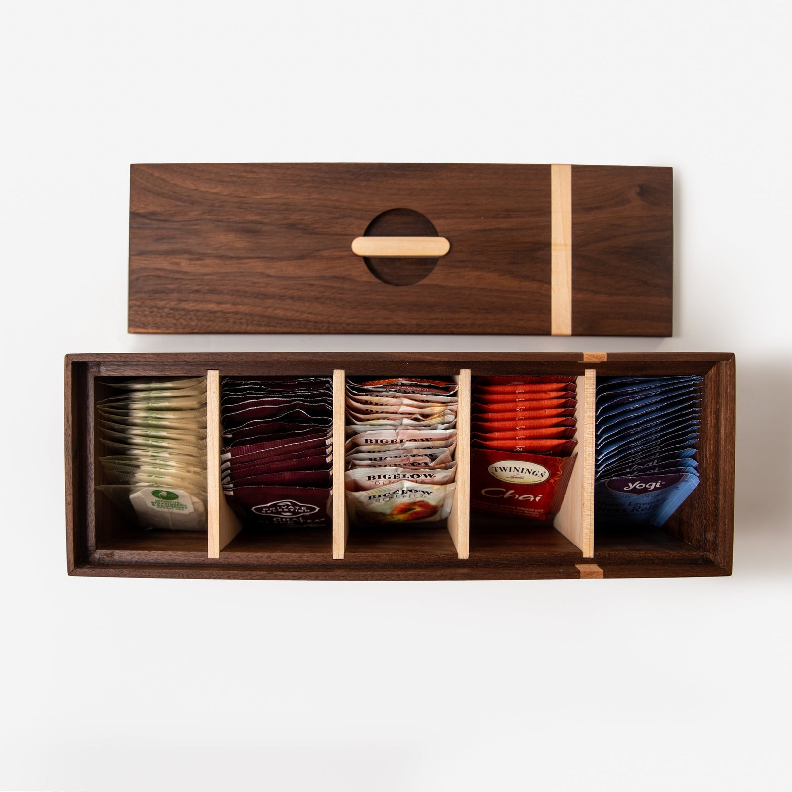 Tea Box - Black Walnut and Maple - 5 Compartments