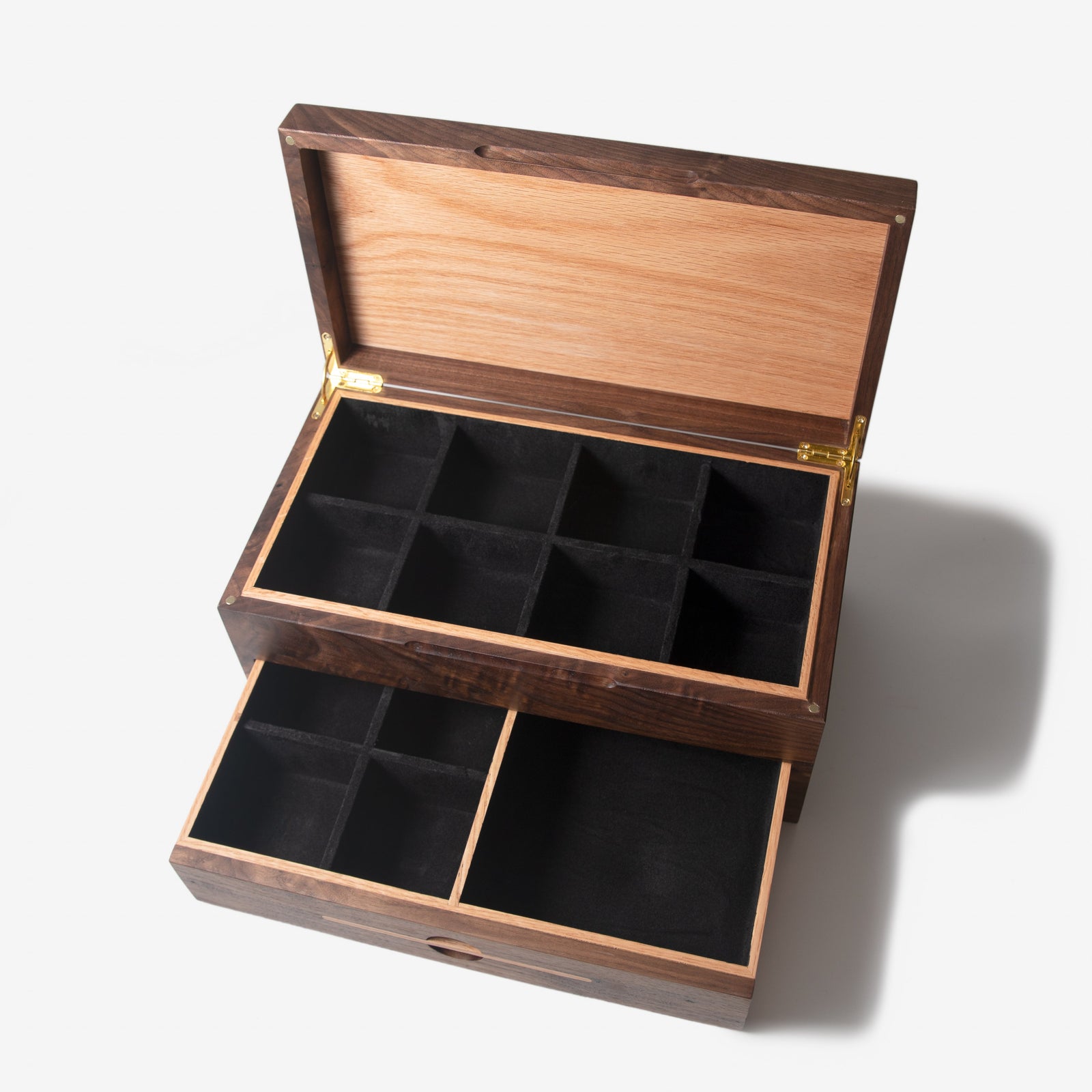 Watch Box with Drawer - Black Walnut and Oak - 12 to 16 Watch Compartments