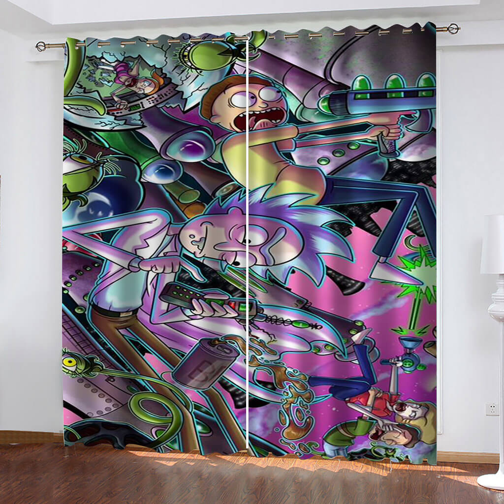 Rick and Morty Curtains Cosplay Blackout Window Treatments Drapes