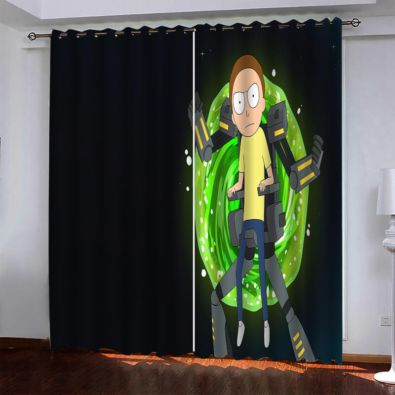 Rick and Morty Curtains Pattern Blackout Window Drapes