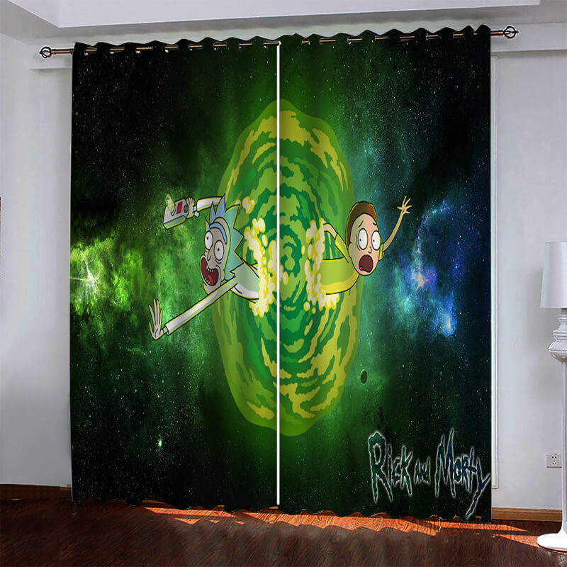 Rick and Morty Curtains Pattern Blackout Window Drapes