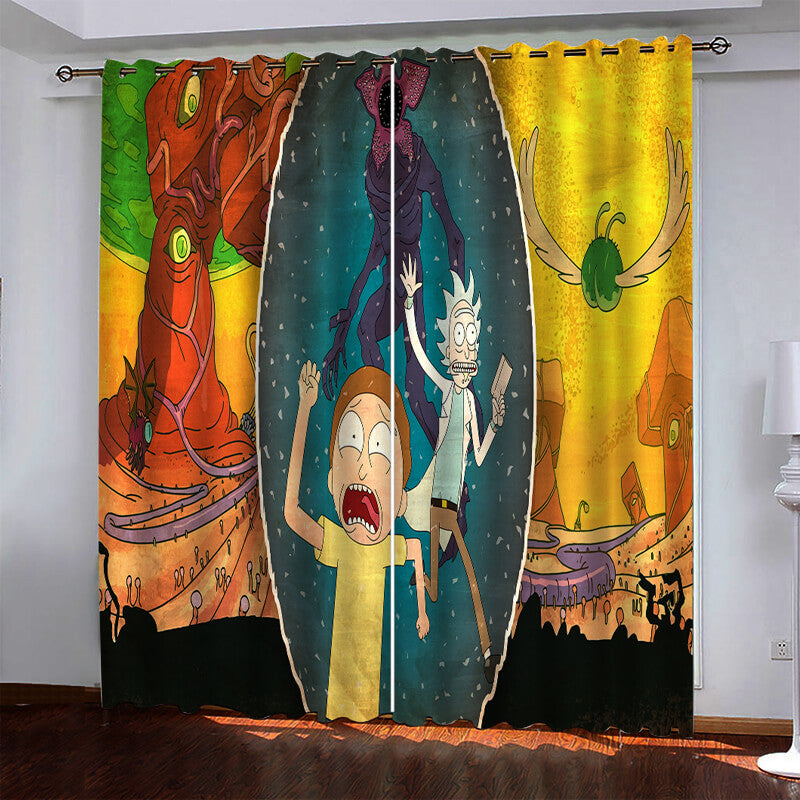 Rick and Morty Curtains Pattern Blackout Window Drapes