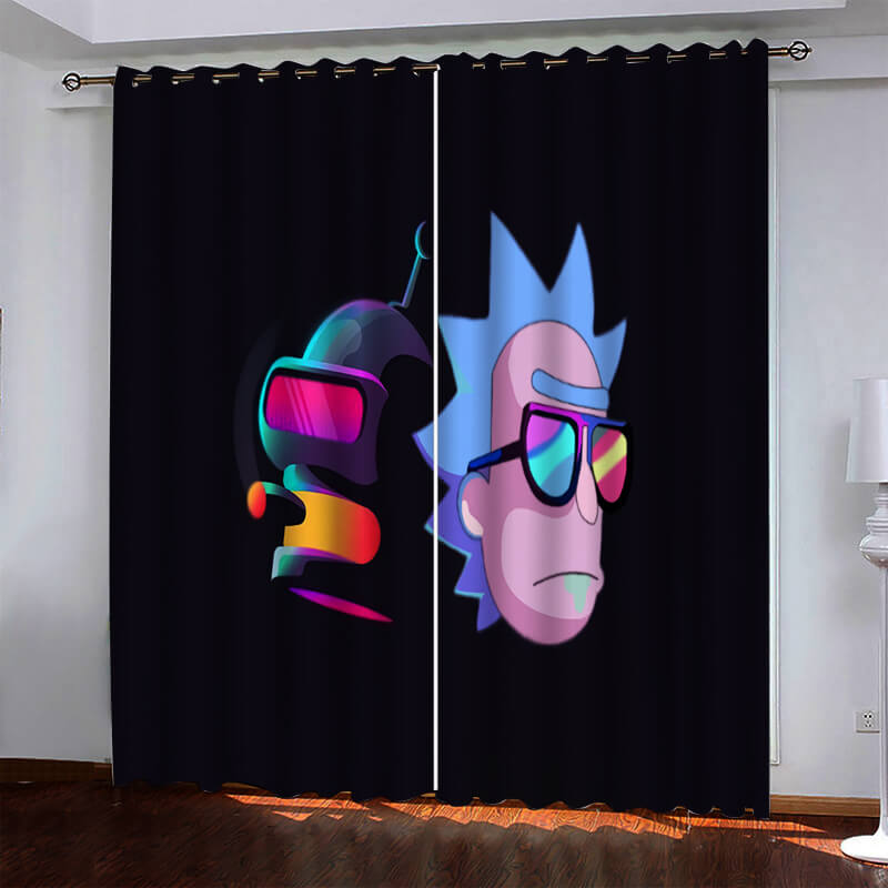 Rick and Morty Curtains Pattern Blackout Window Drapes