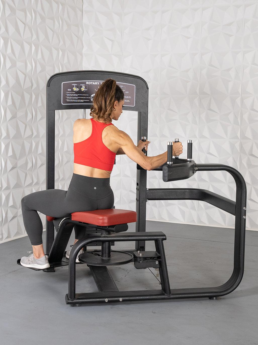 Elite Selectorized Rotary Torso - Muscle D Fitness - Commercial - Adjustable Seat - Pin Selectorized Stack - Oblique Trainer
