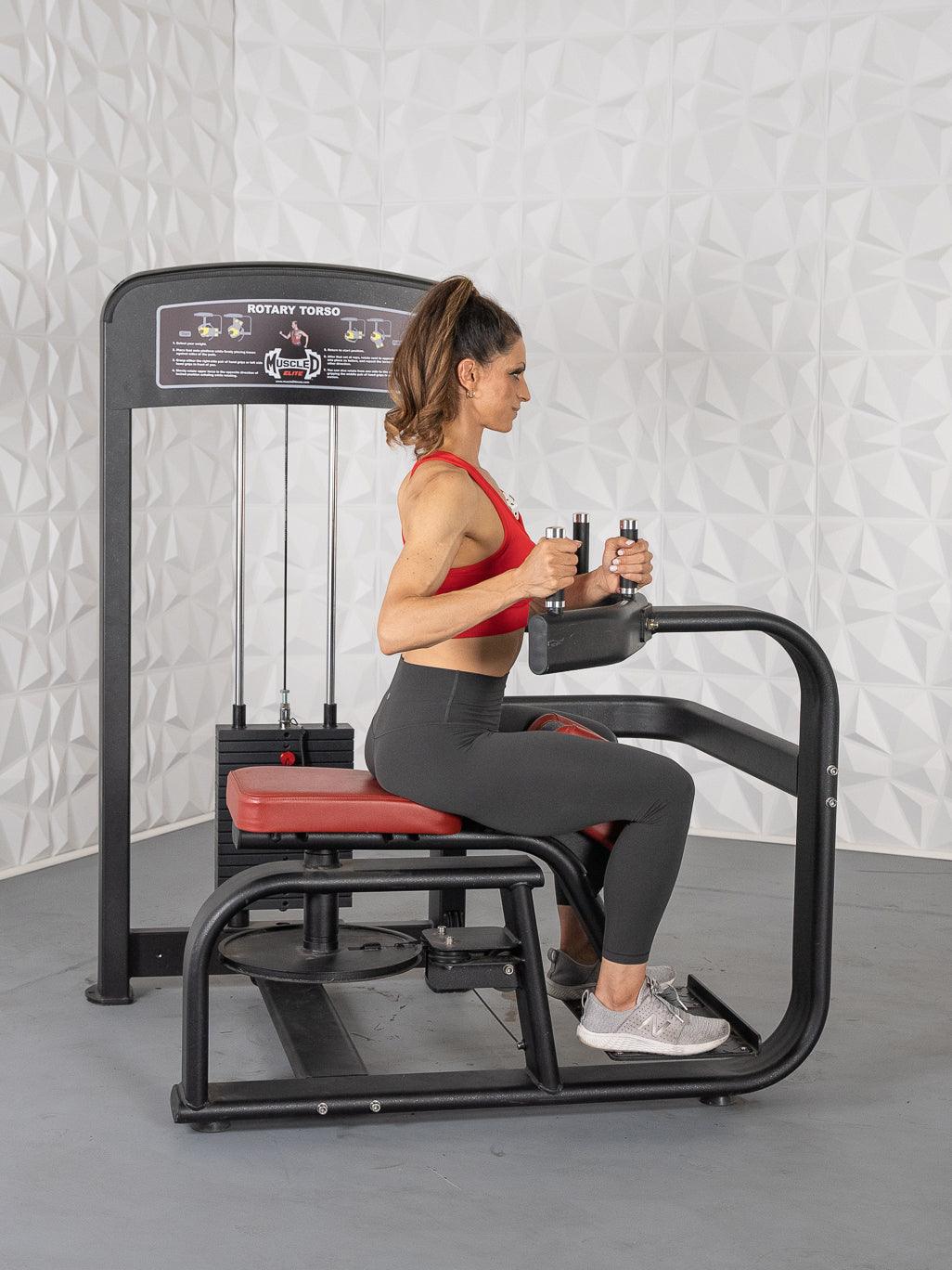 Elite Selectorized Rotary Torso - Muscle D Fitness - Commercial - Adjustable Seat - Pin Selectorized Stack - Oblique Trainer