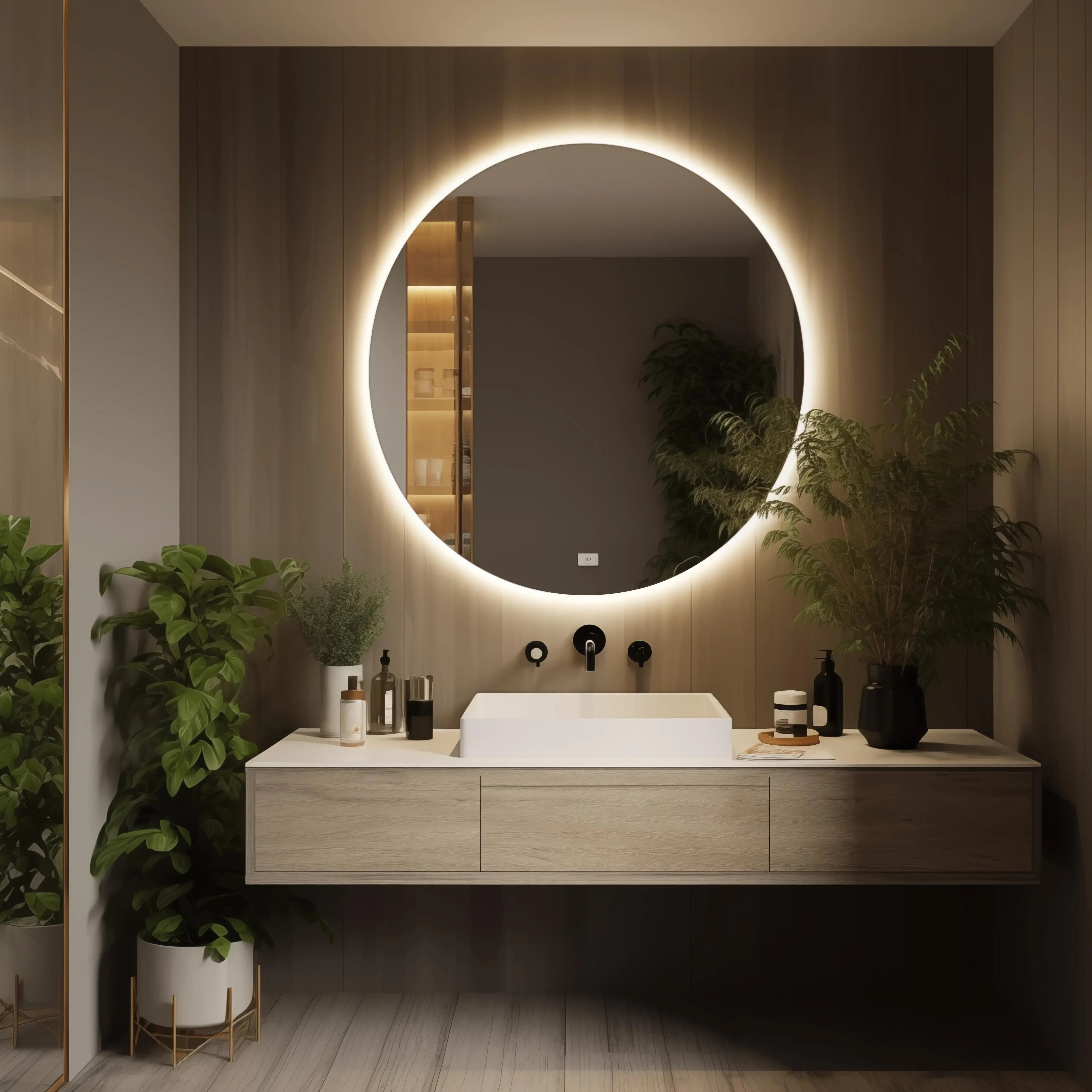 Round Backlit LED BATHROOMS Vanity  Mirrors With Dimmable Lights