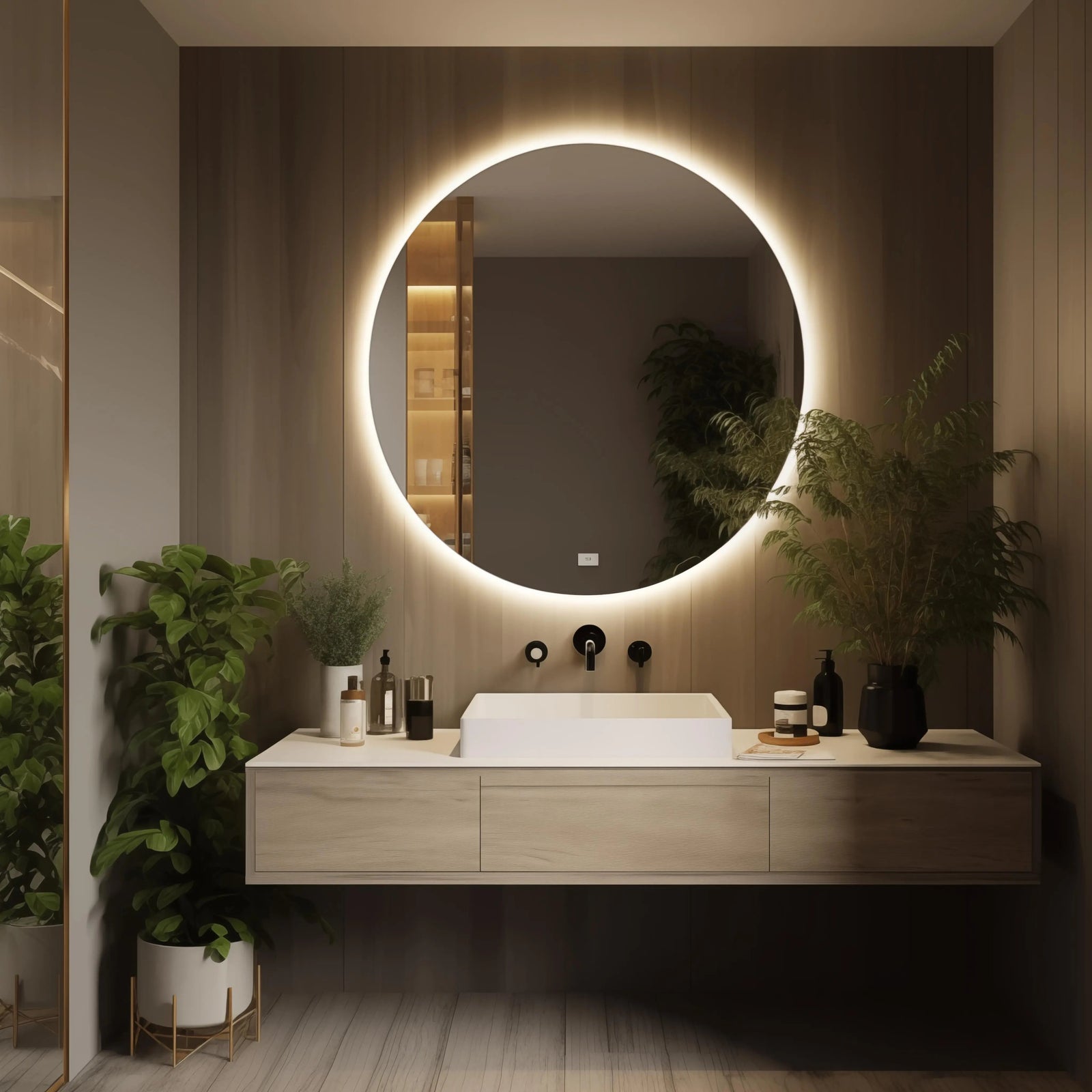 Round Backlit LED BATHROOMS Vanity  Mirrors With Dimmable Lights