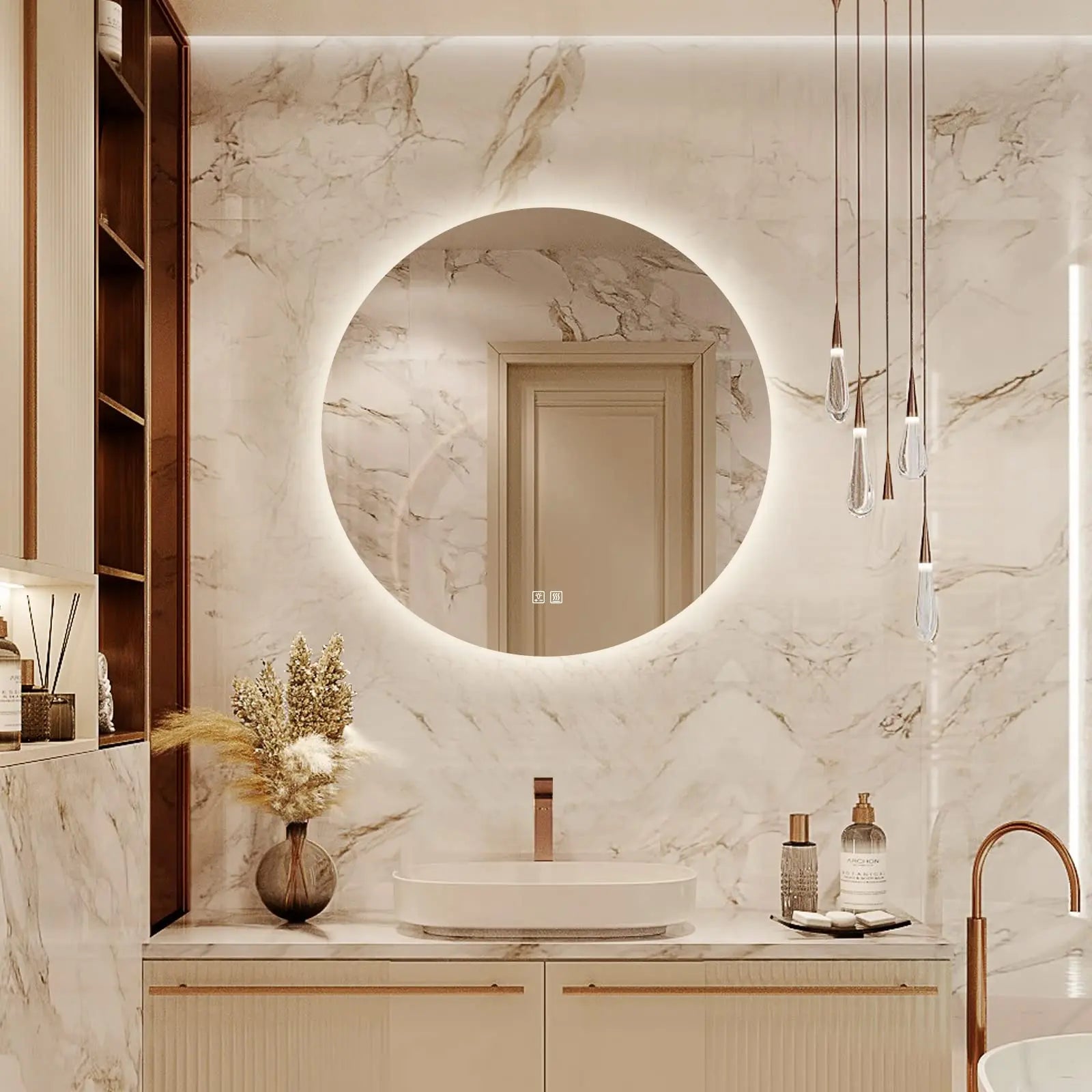 Round Backlit LED BATHROOMS Vanity  Mirrors With Dimmable Lights