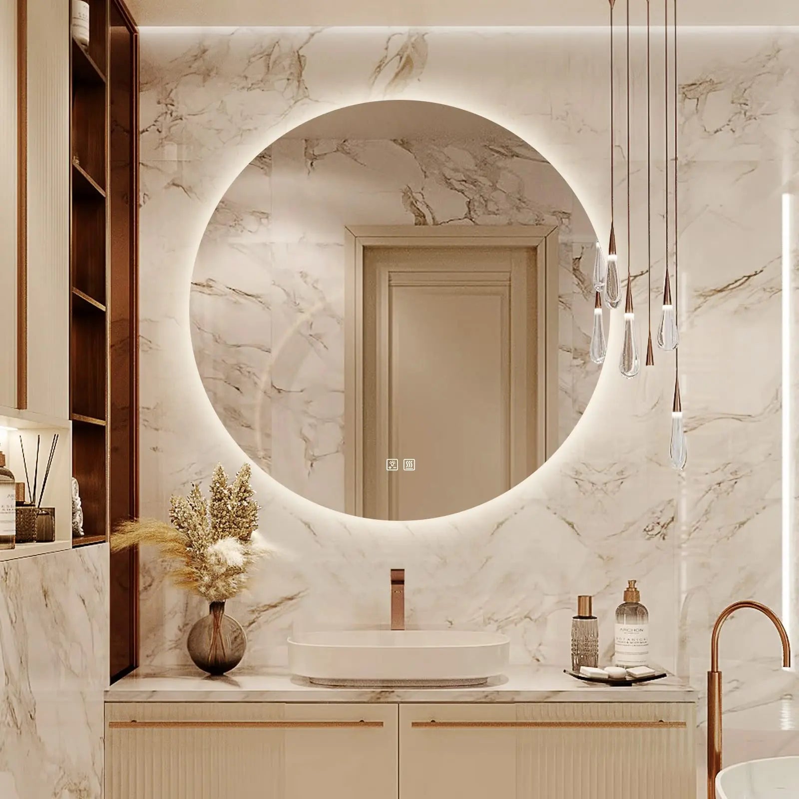 Round Backlit LED BATHROOMS Vanity  Mirrors With Dimmable Lights