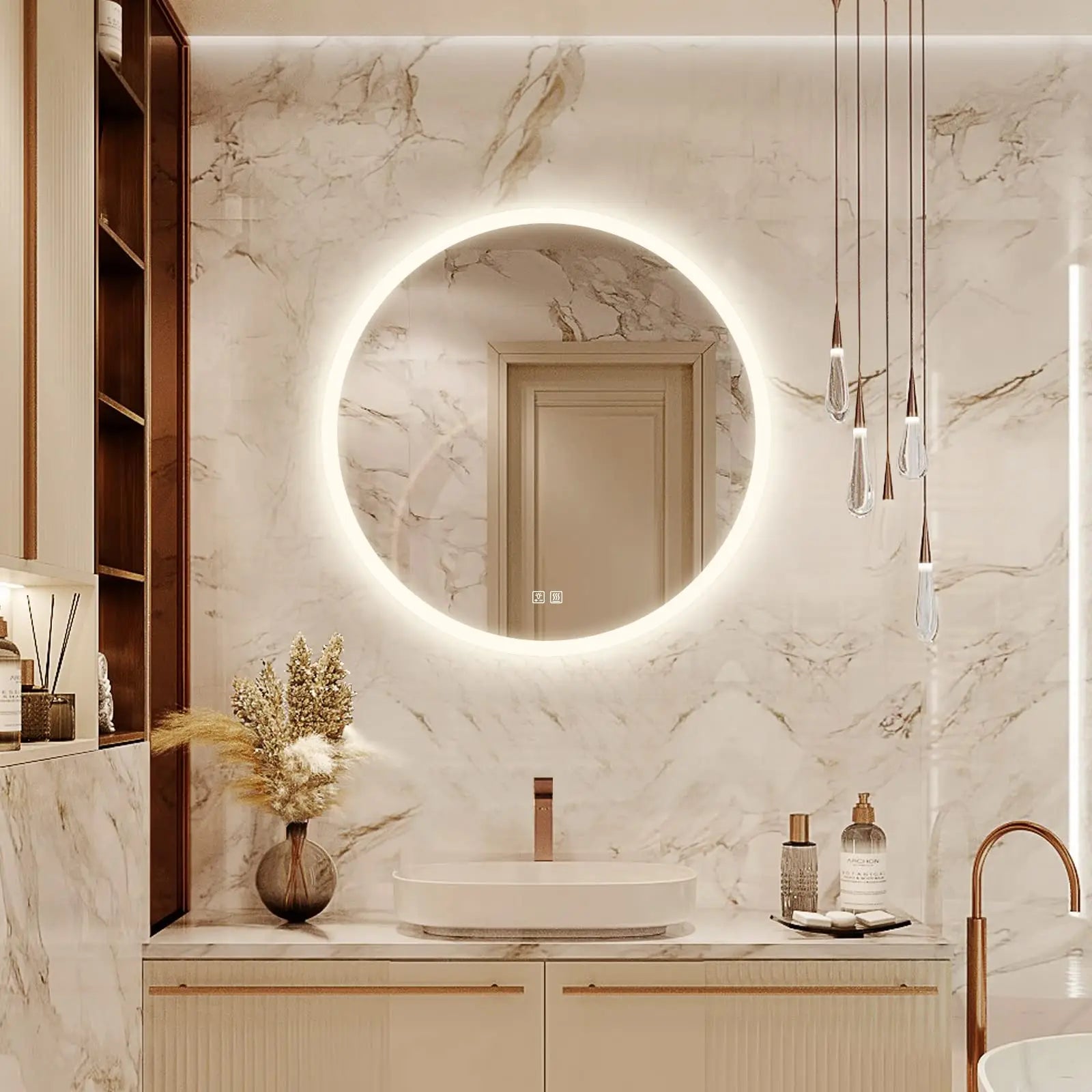Round LED Bathroom Vanity Mirror With Dimmable Lights