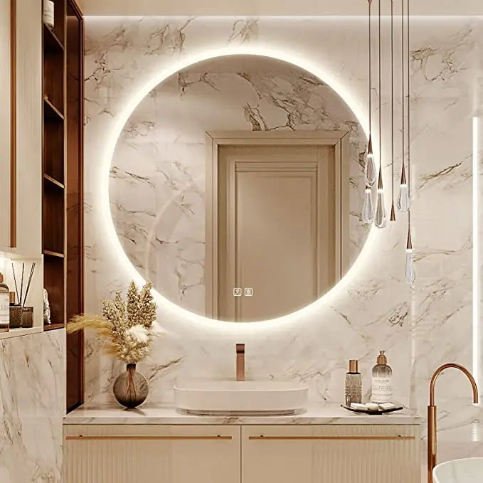 Round LED Bathroom Vanity Mirror With Dimmable Lights
