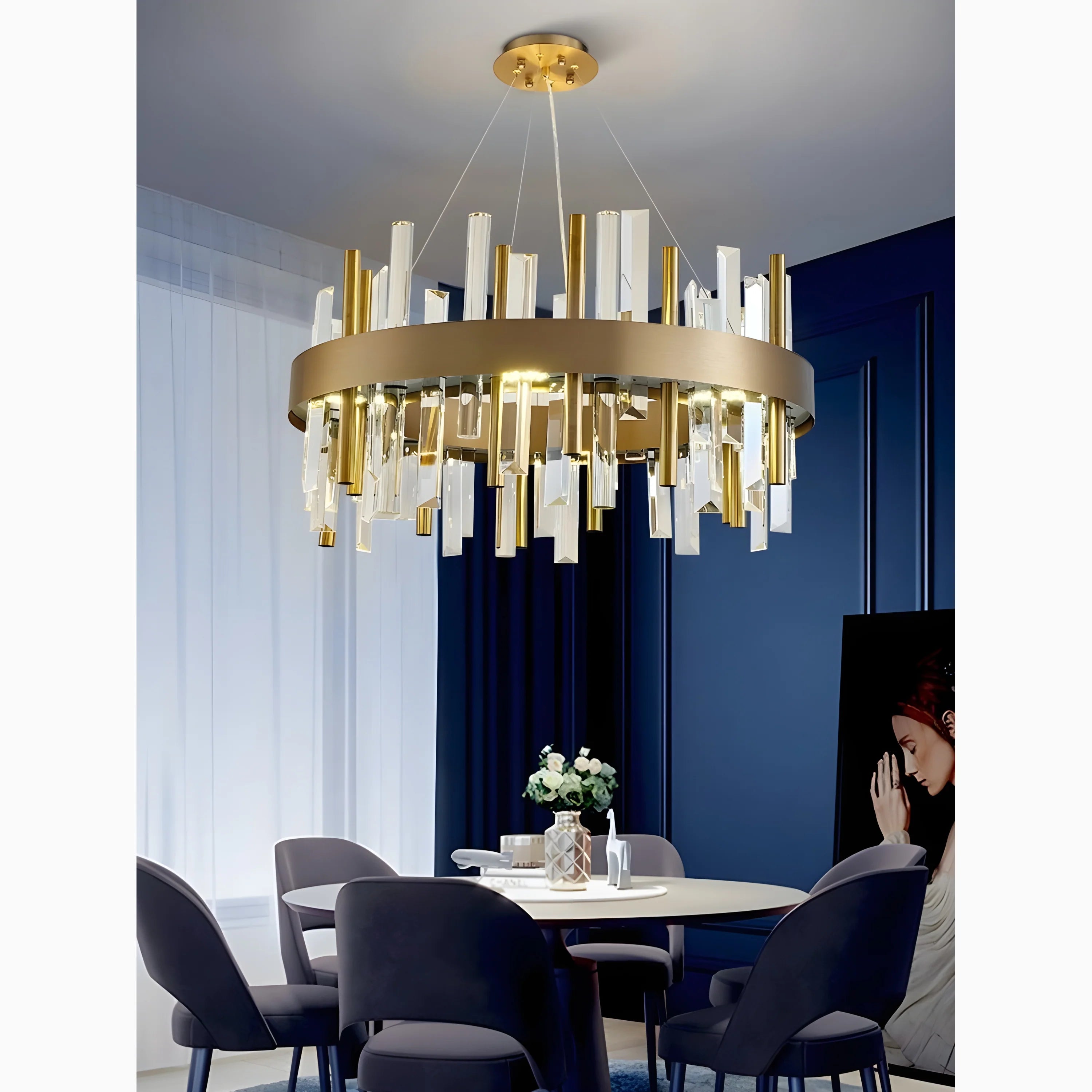 Royal Hanging Gold/Titanium/Copper Round Crystal Chandelier for Dining Room