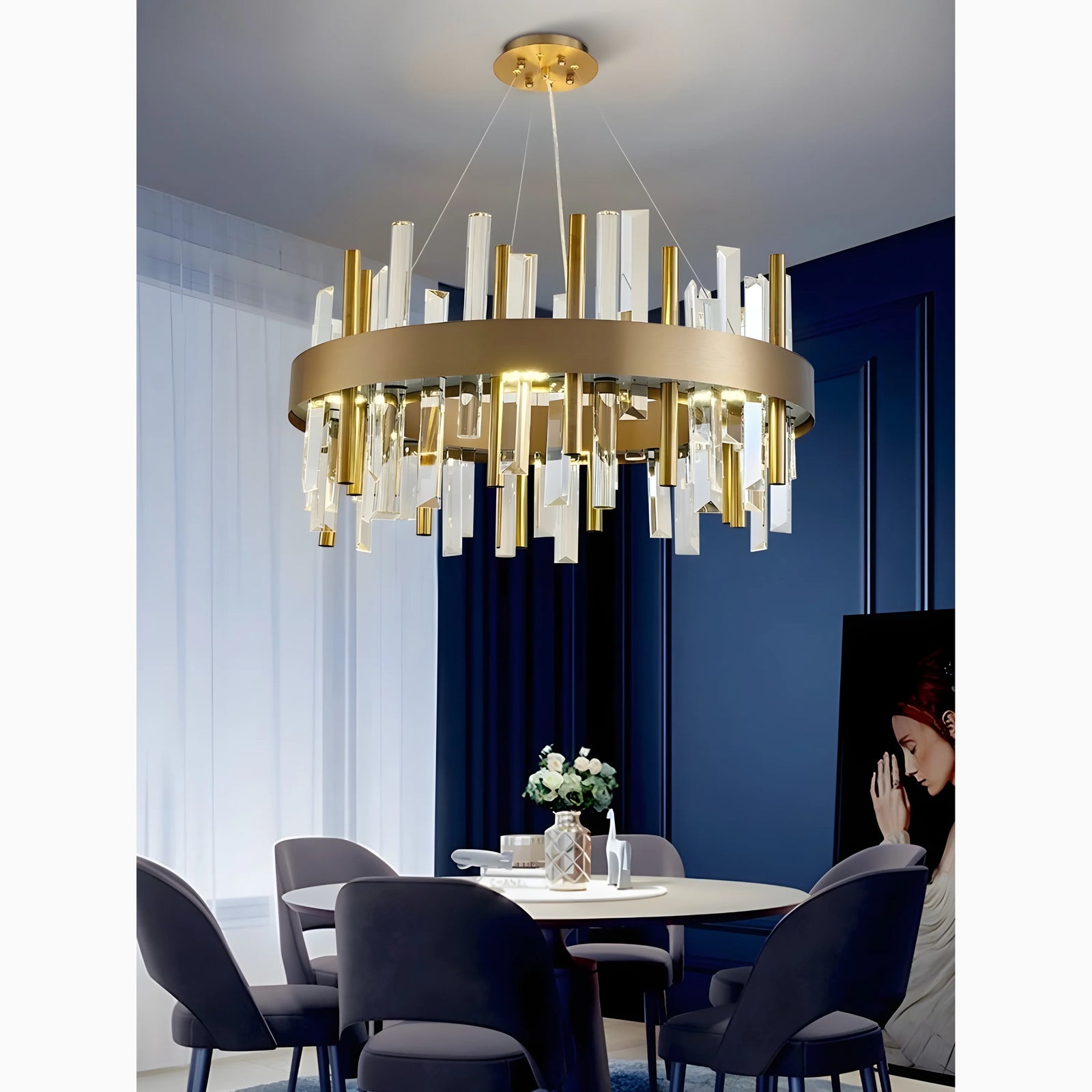 Royal Hanging Gold/Titanium/Copper Round Crystal Chandelier for Dining Room