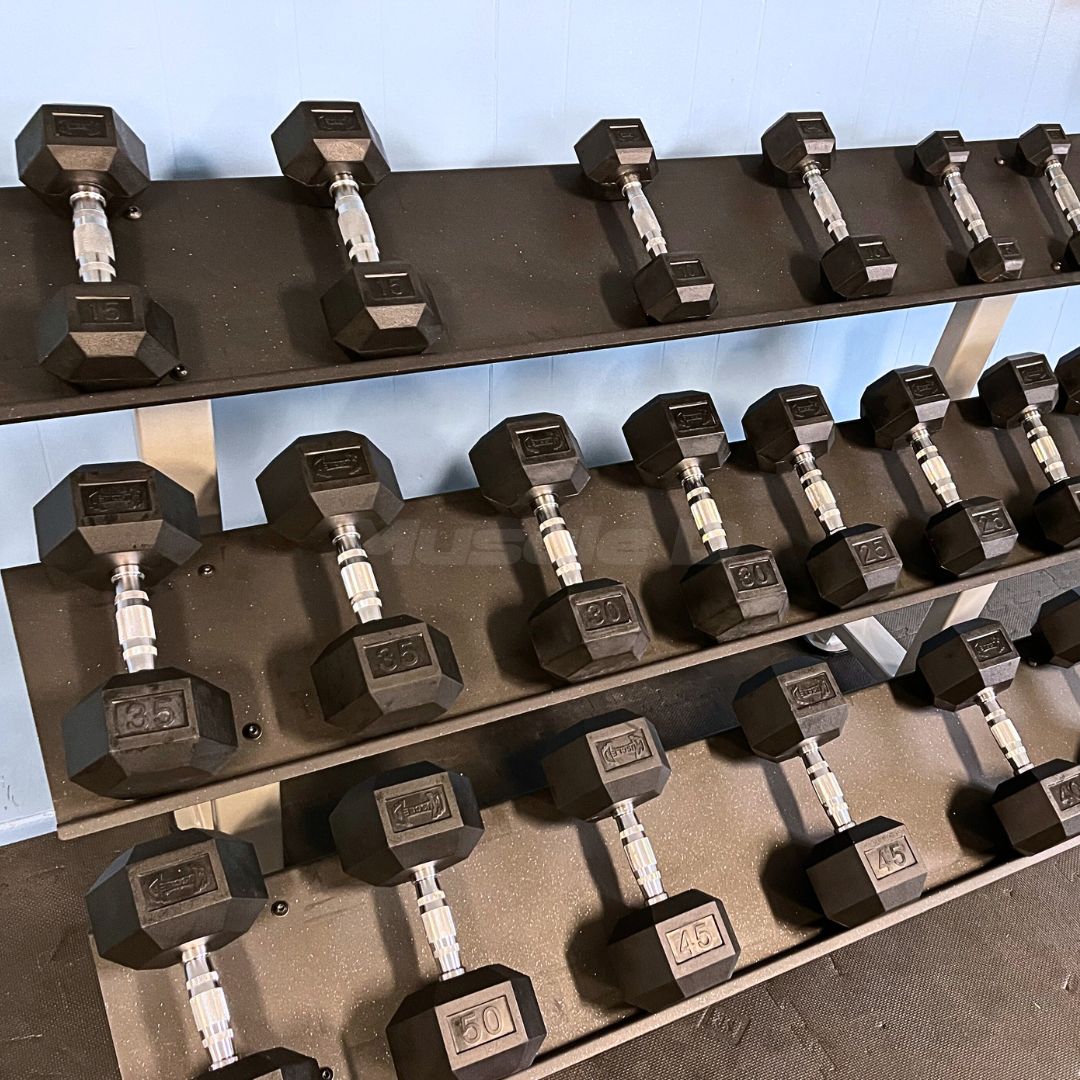 Rubber Hex Dumbbell Set - Muscle D FItness - Steel Handle - Quality knurling - Weightlfting
