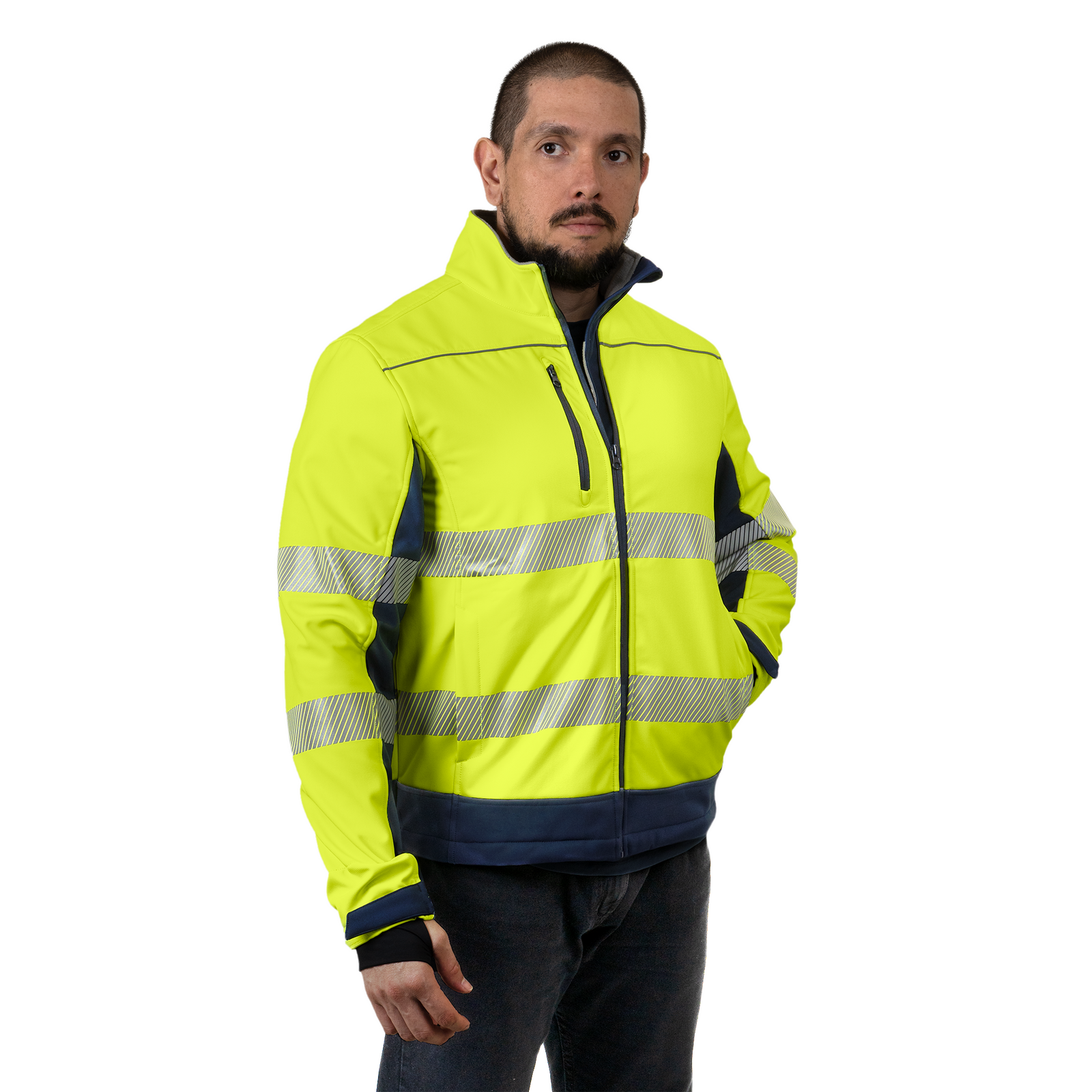 Hi-Vis Softshell Water Repellent Fleece Lined Safety Jacket with Reflective Strips