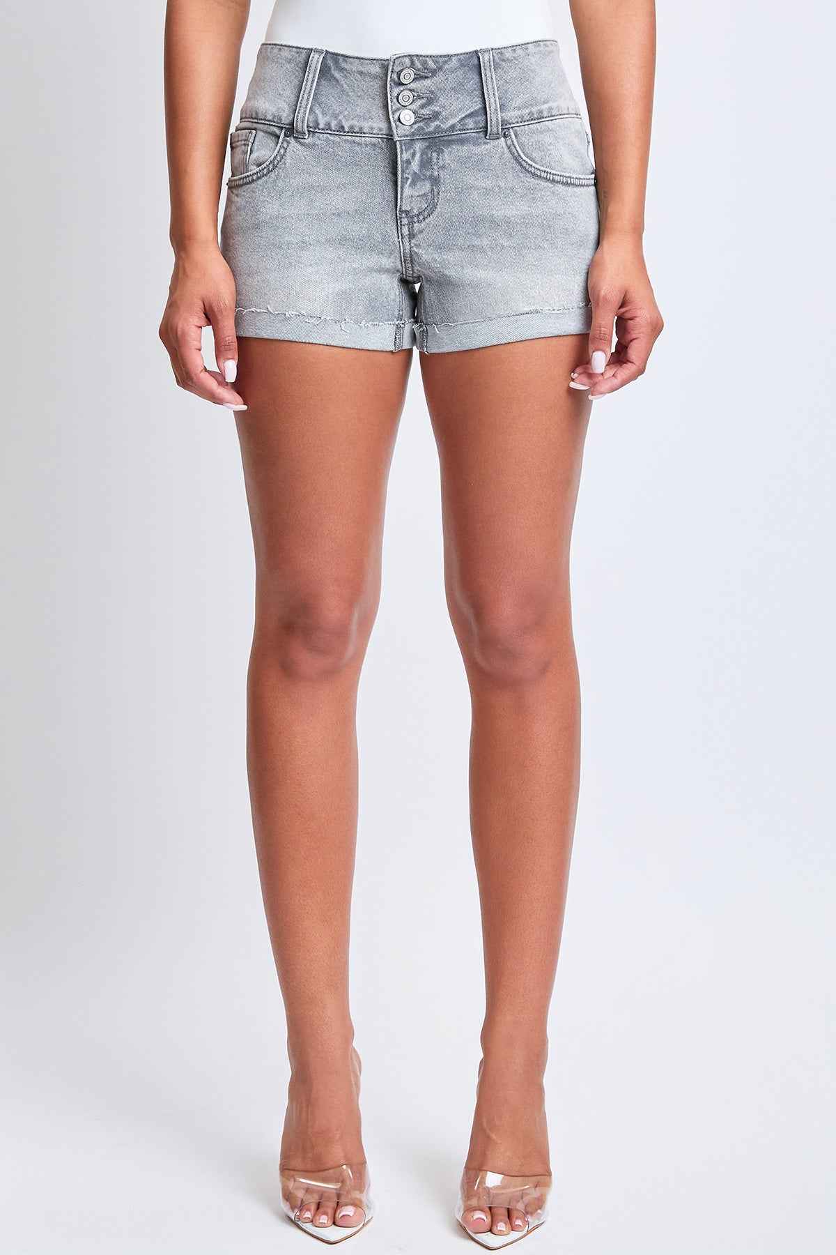 Women's Mid Rise 3 Button Raw Cuffed Hem Shorts