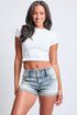 Women's Mid Rise 3 Button Raw Cuffed Hem Shorts
