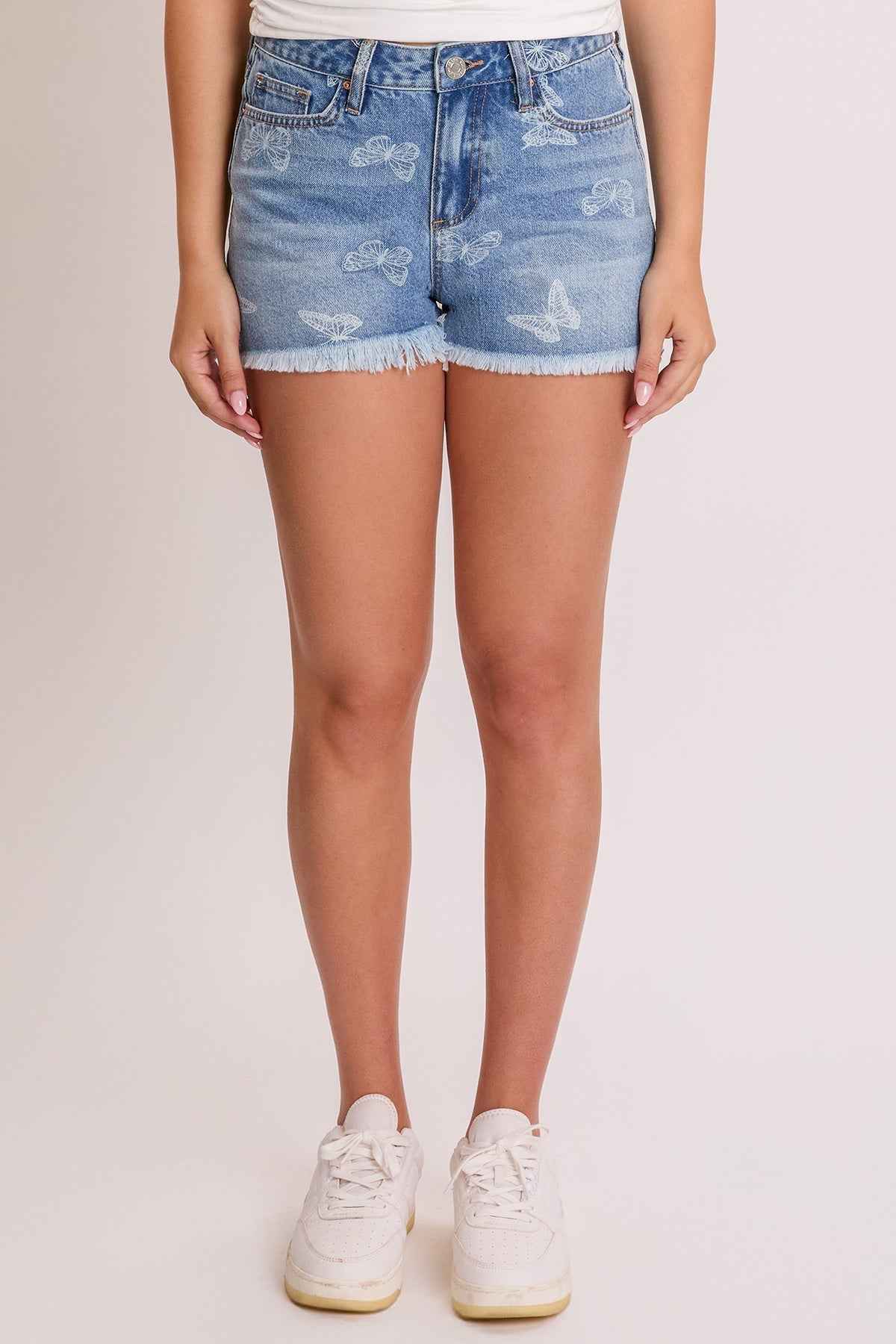 Women's Butterfly Printed Fray Hem Shorts