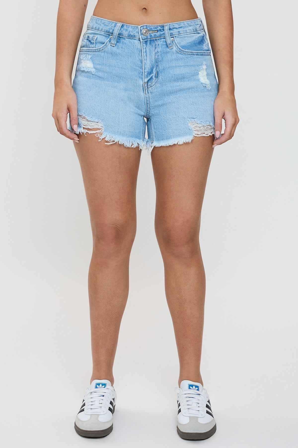 Women's Luxe Fray Hem Shorts with Studded Hearts