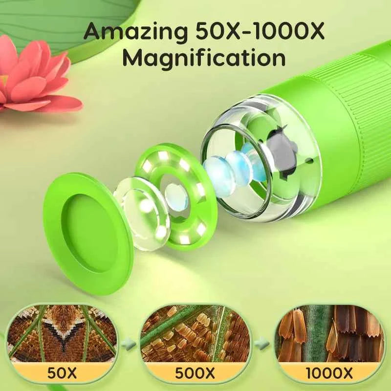 Kids Digital Microscope 1000X Handheld Microscope with LED Lights USB
