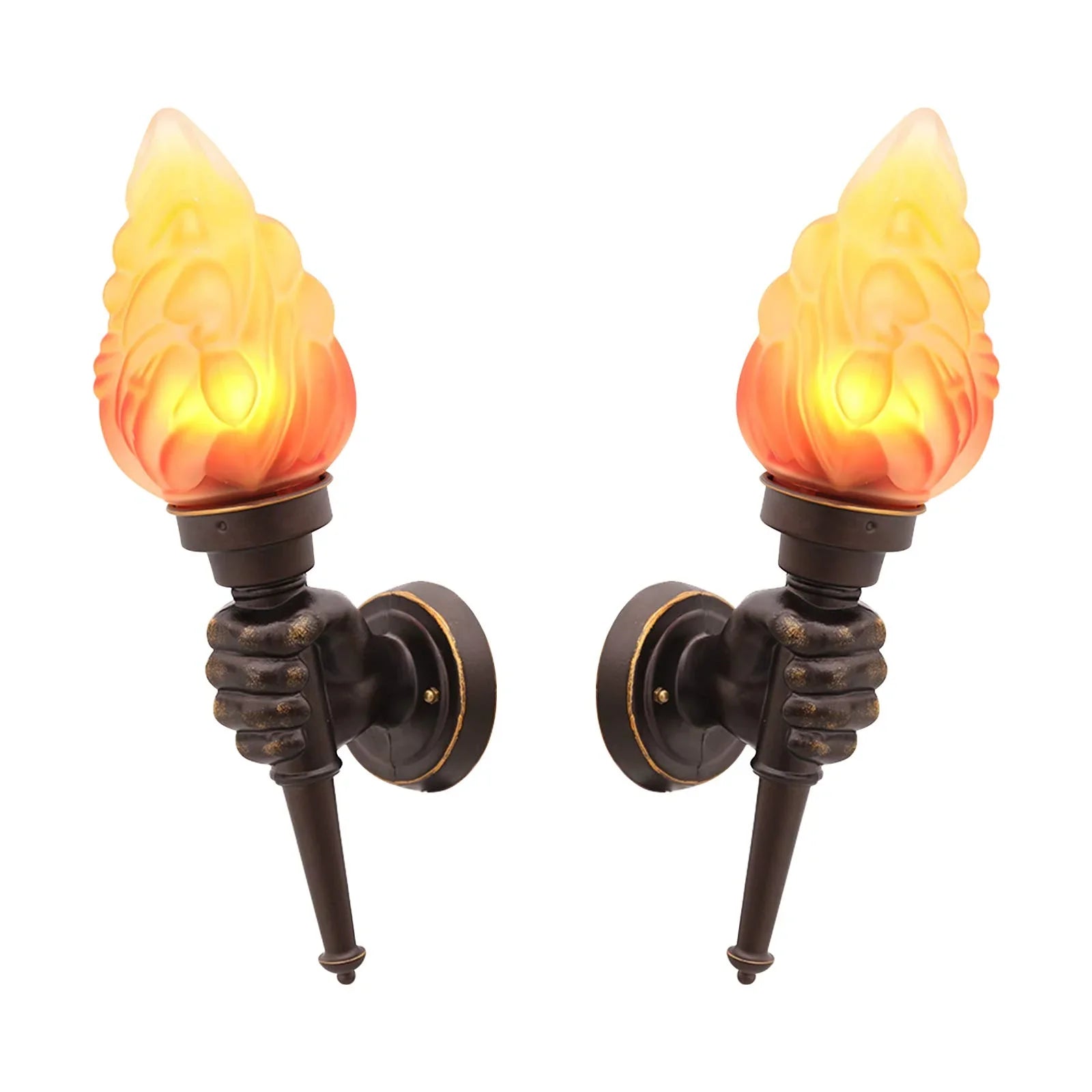 Pack of 2 Rustic Outdoor Wall Lights LED Flame Torch Lamps E27 Garden Lighting