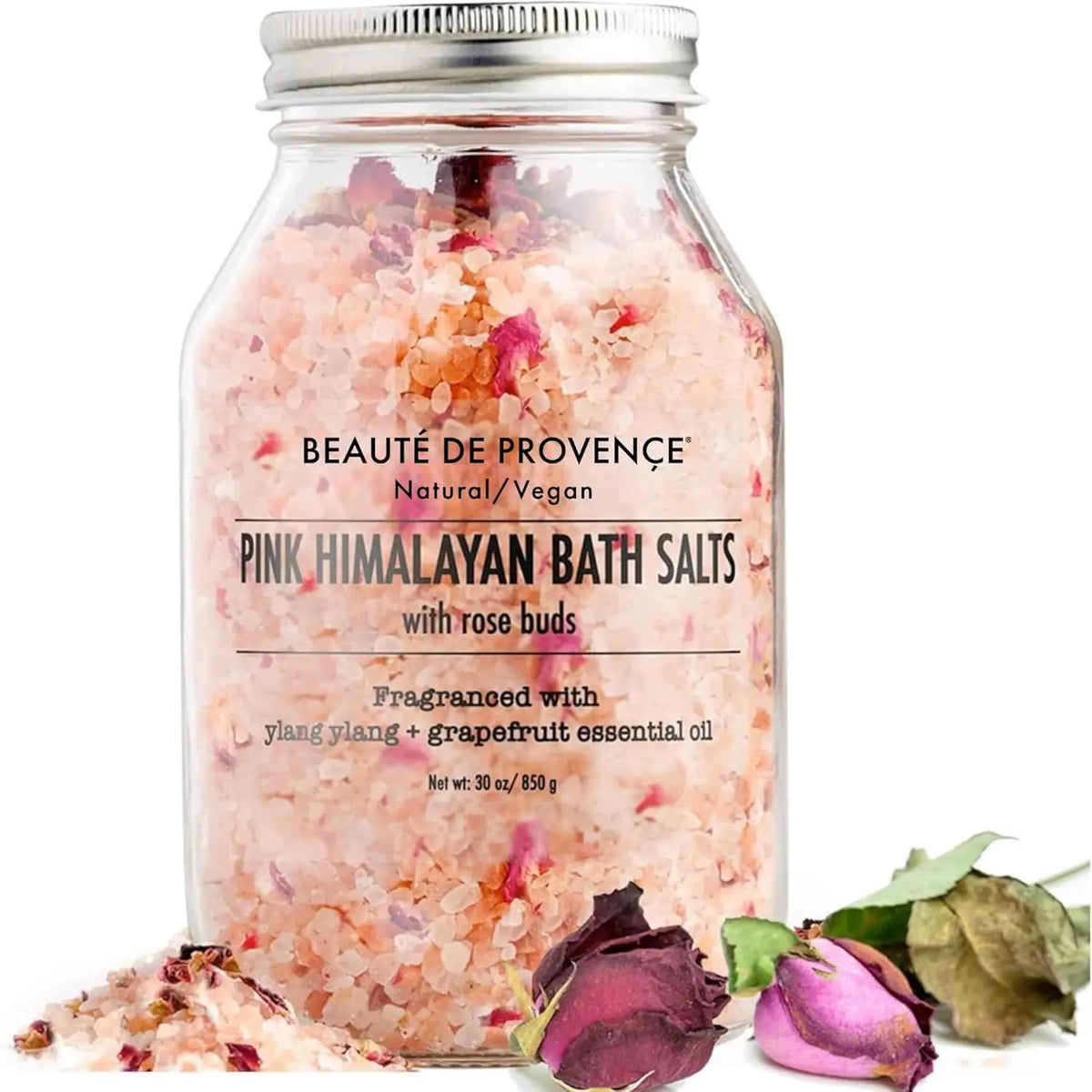 Pink Himalayan Bath Salt with Rose Petals - 100% Natural Aromatherapy, Ylang Grapefruit Essential Oil - Cruelty-Free, Revitalize