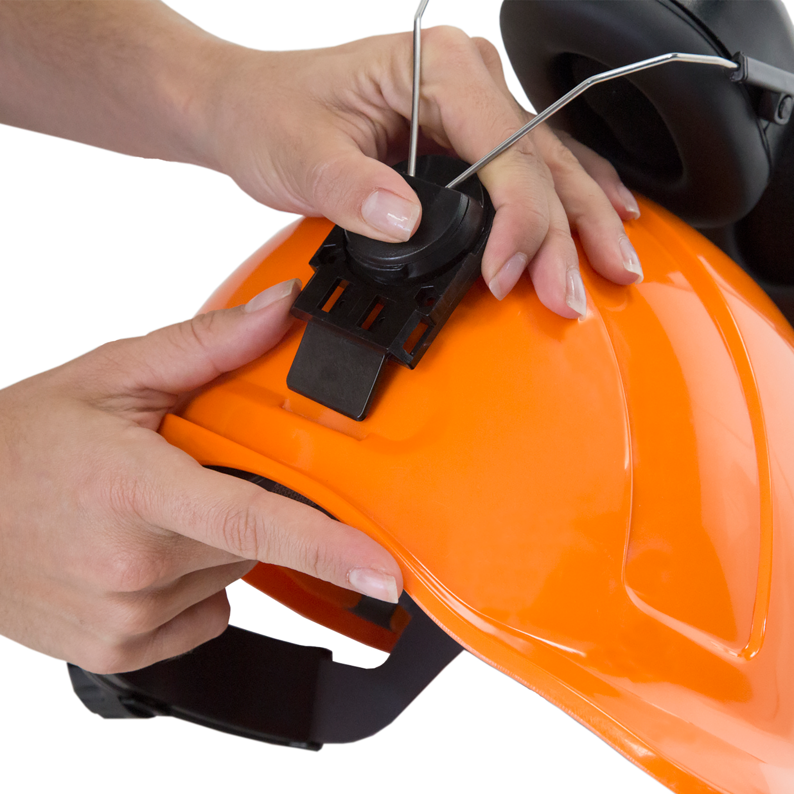 Safety Cap-Style Helmet System with Iron Mesh Face Shield and Earmuffs Black