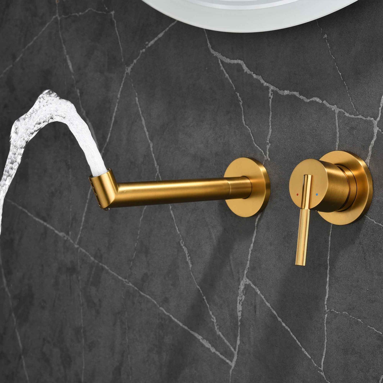 Brushed Gold Wall Mount Waterfall Bathroom Sink Faucet with  Brass Pop-Up Drain