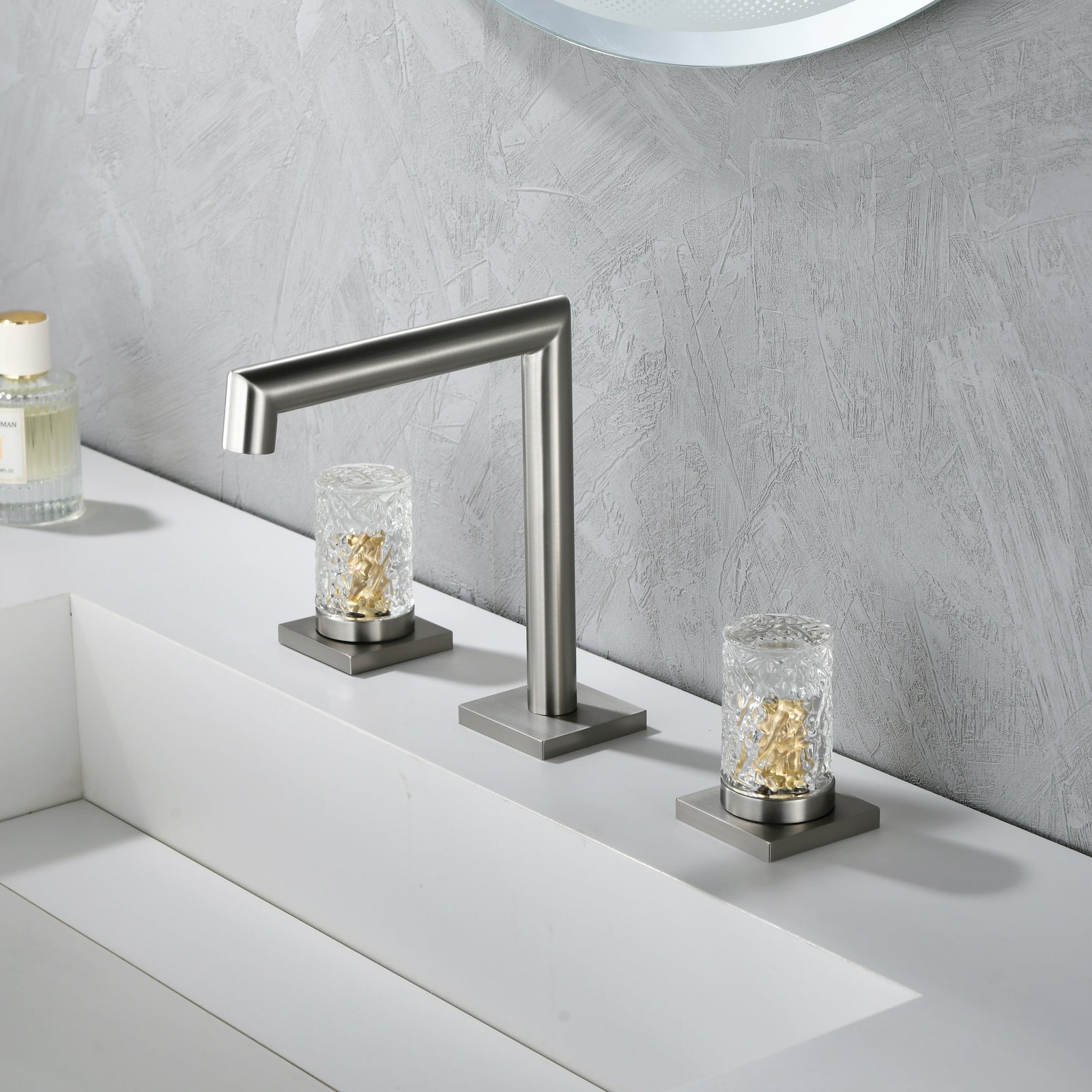 Crystal handle 3-hole deck-mount sink faucet, include a pop-up drain with overflow