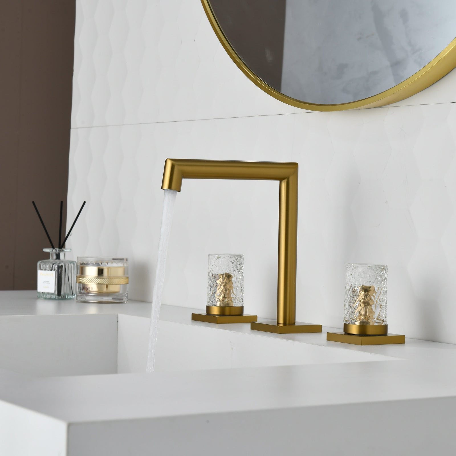 Crystal handle 3-hole deck-mount sink faucet, include a pop-up drain with overflow