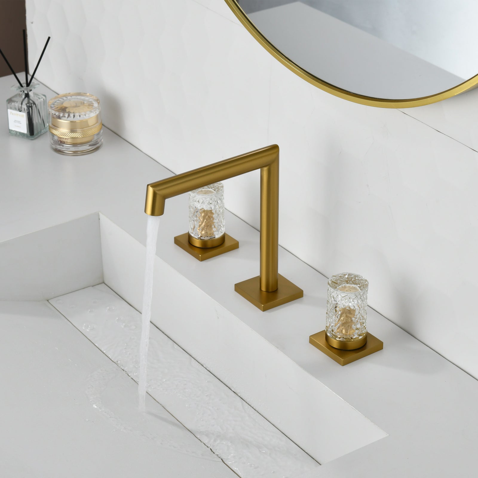Crystal handle 3-hole deck-mount sink faucet, include a pop-up drain with overflow