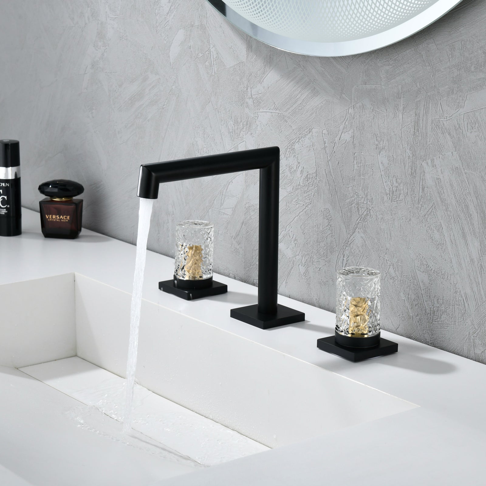 Crystal handle 3-hole deck-mount sink faucet, include a pop-up drain with overflow