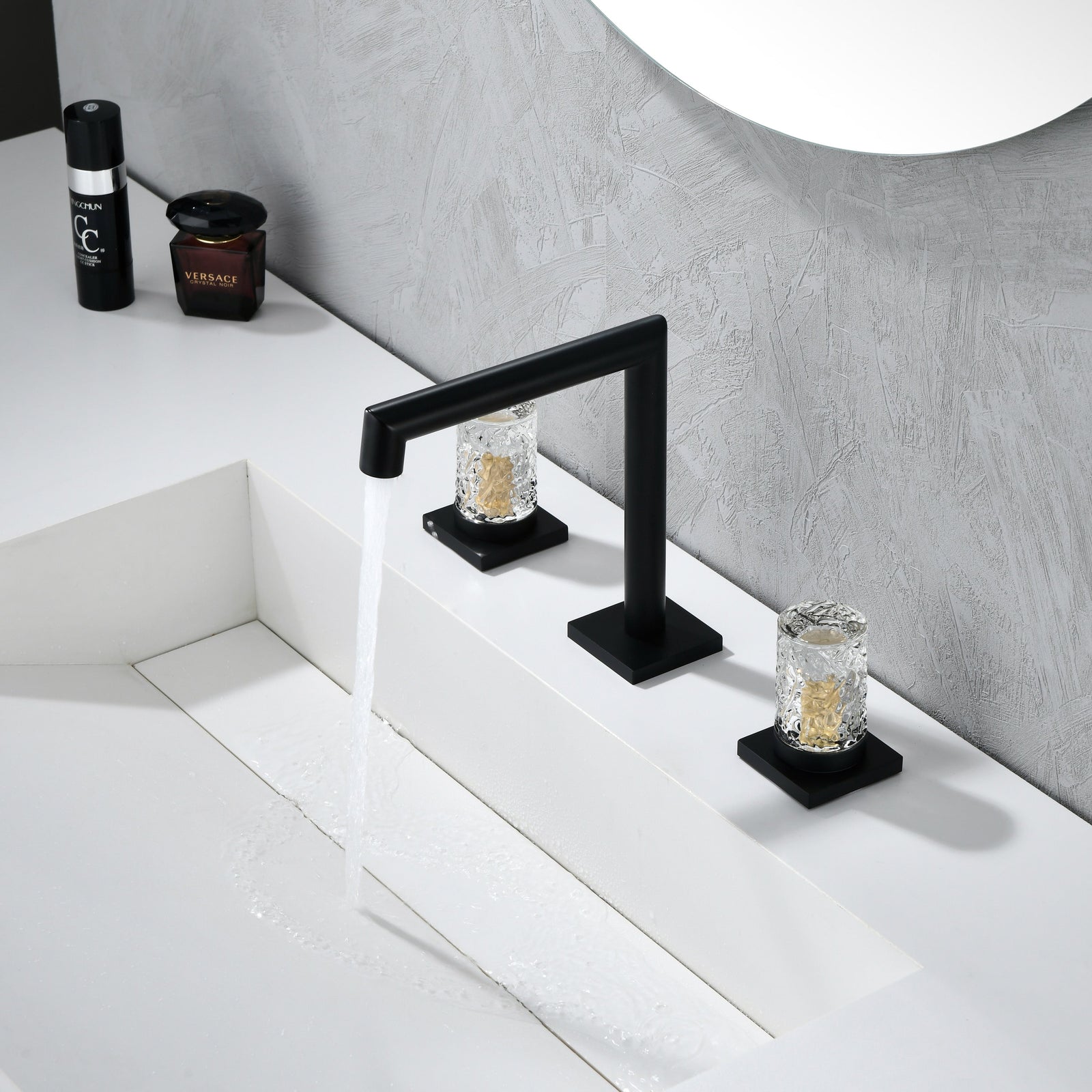 Crystal handle 3-hole deck-mount sink faucet, include a pop-up drain with overflow