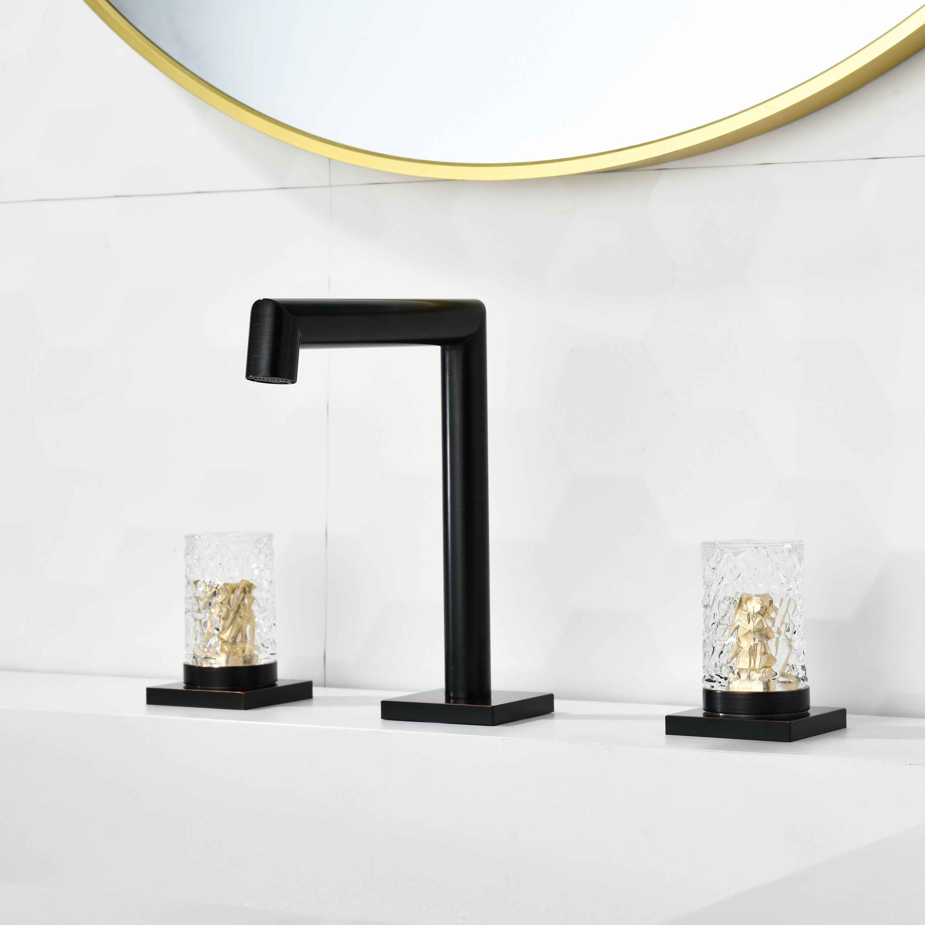 Crystal handle 3-hole deck-mount sink faucet, include a pop-up drain with overflow