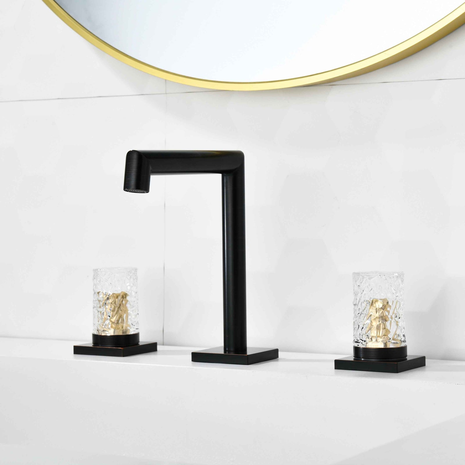 Crystal handle 3-hole deck-mount sink faucet, include a pop-up drain with overflow