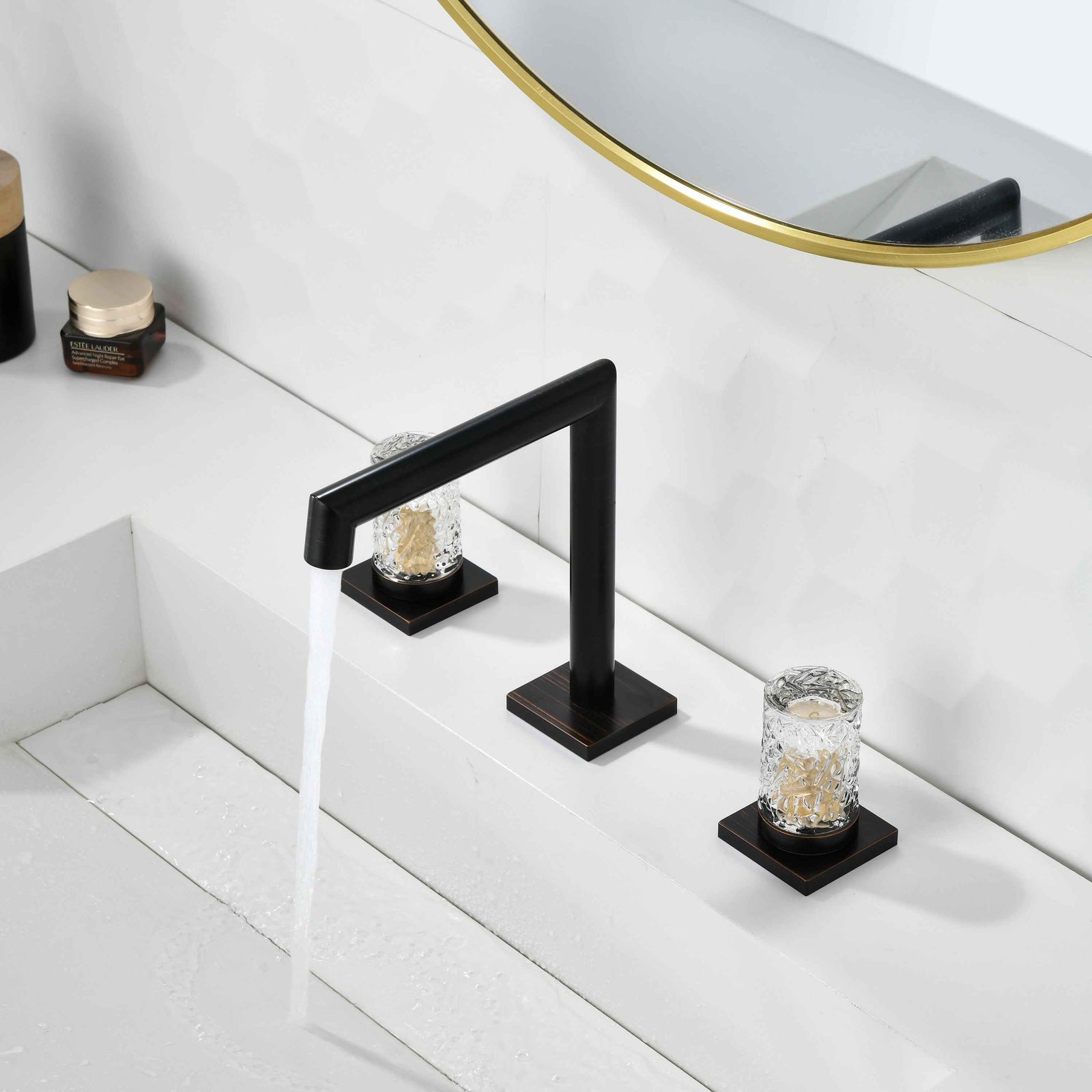 Crystal handle 3-hole deck-mount sink faucet, include a pop-up drain with overflow
