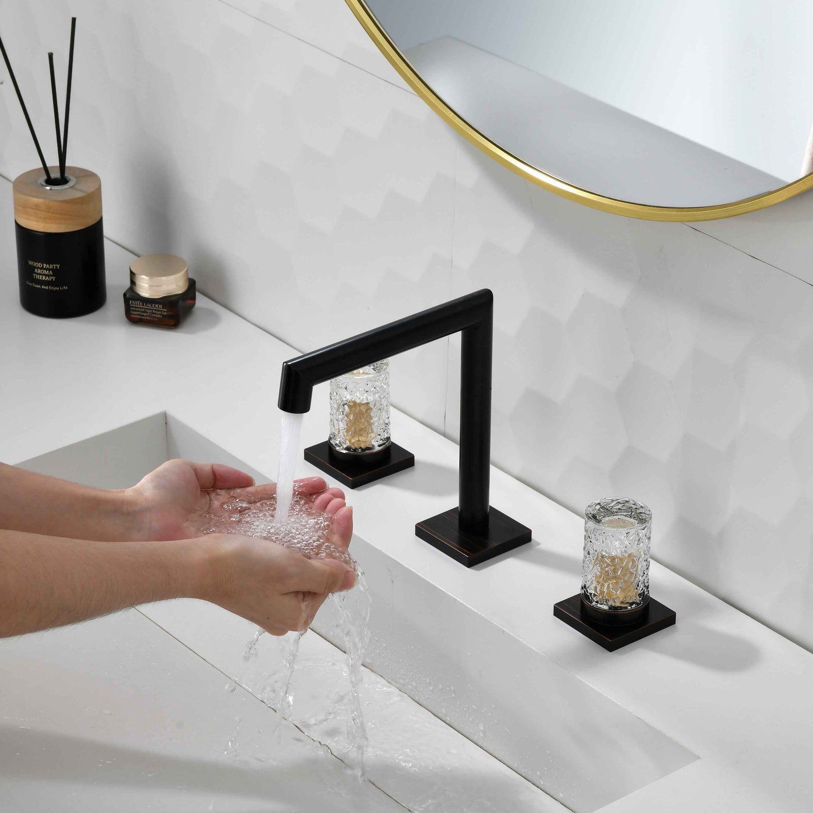 Crystal handle 3-hole deck-mount sink faucet, include a pop-up drain with overflow