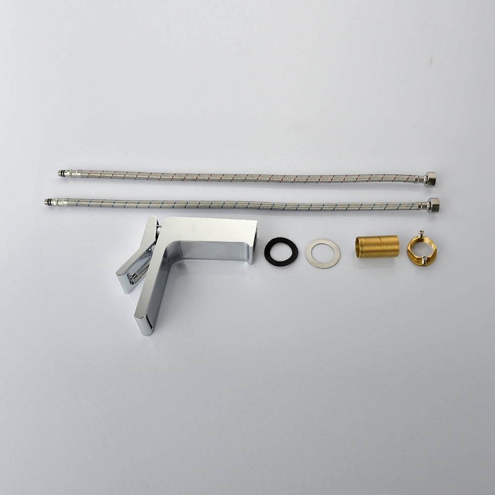 Chrome Single handle bathroom basin faucet with pop up overflow brass drain