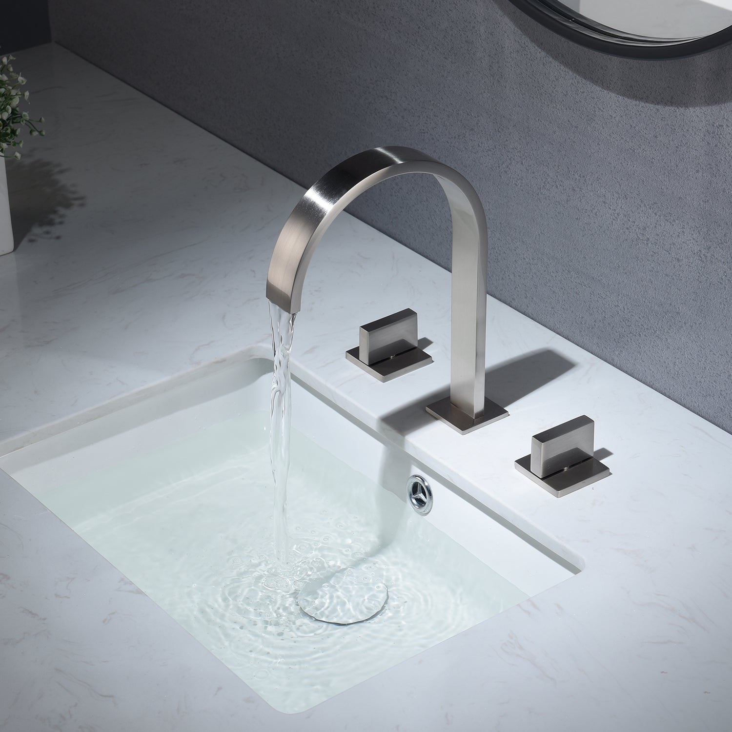 Chrome waterfall three holes two handle bathroom basin faucet with pop up overflow brass drain