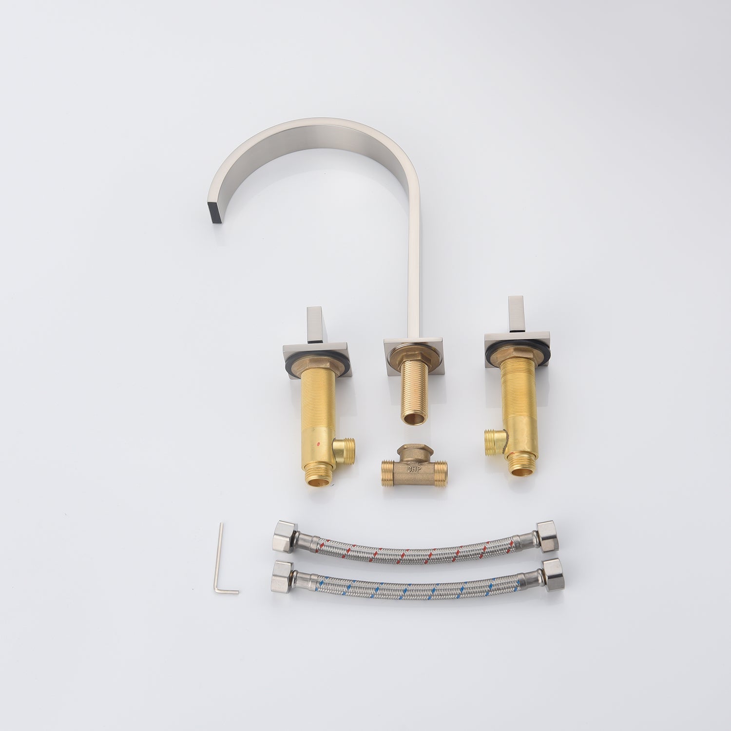 Chrome waterfall three holes two handle bathroom basin faucet with pop up overflow brass drain