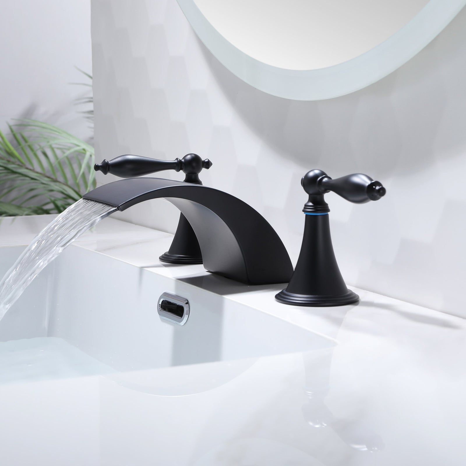 Oil Rubbed Bronze or Brushed Gold or Matte Black Waterfall Bathroom Sink Faucet with Pop-Up Drain