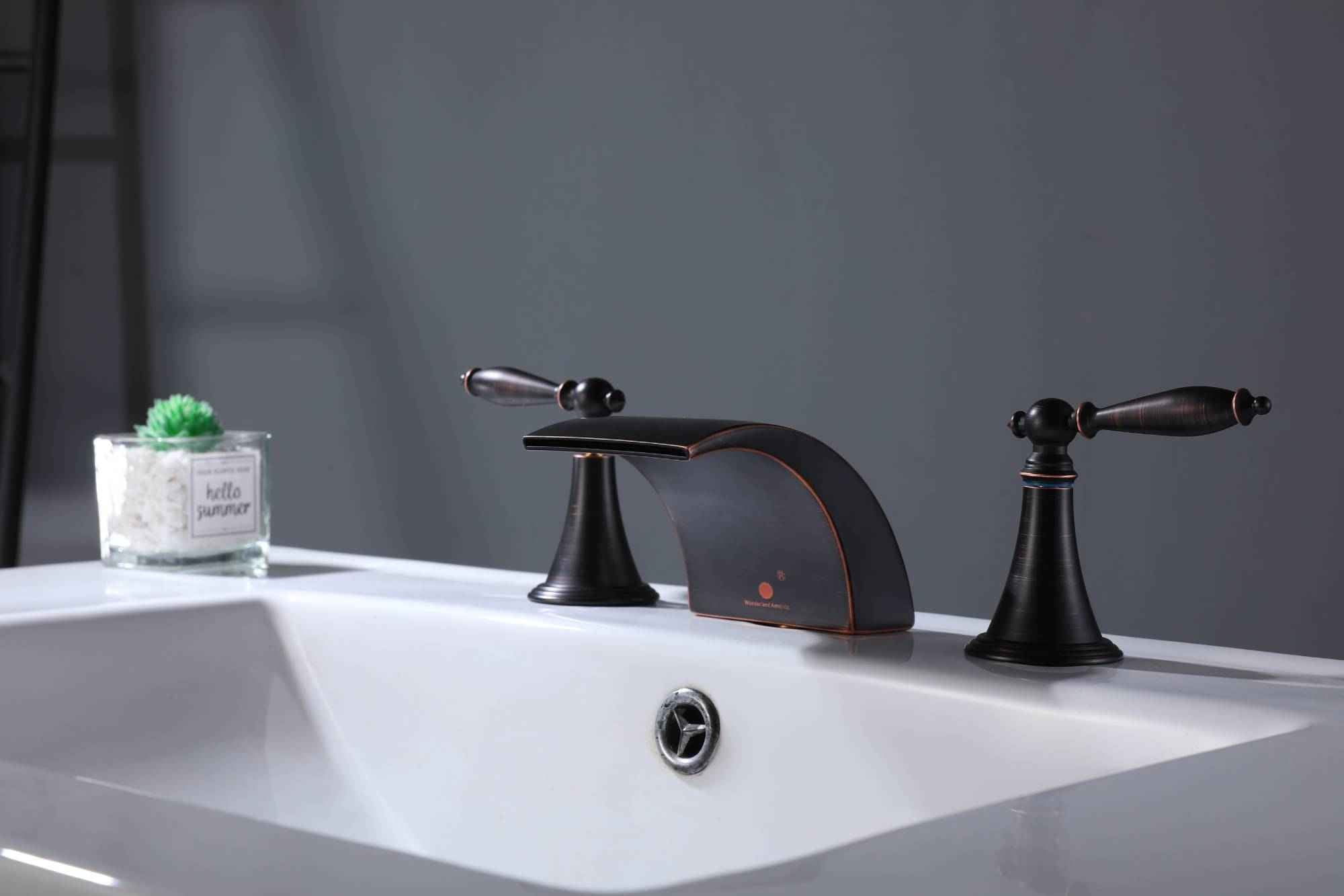 Oil Rubbed Bronze or Brushed Gold or Matte Black Waterfall Bathroom Sink Faucet with Pop-Up Drain