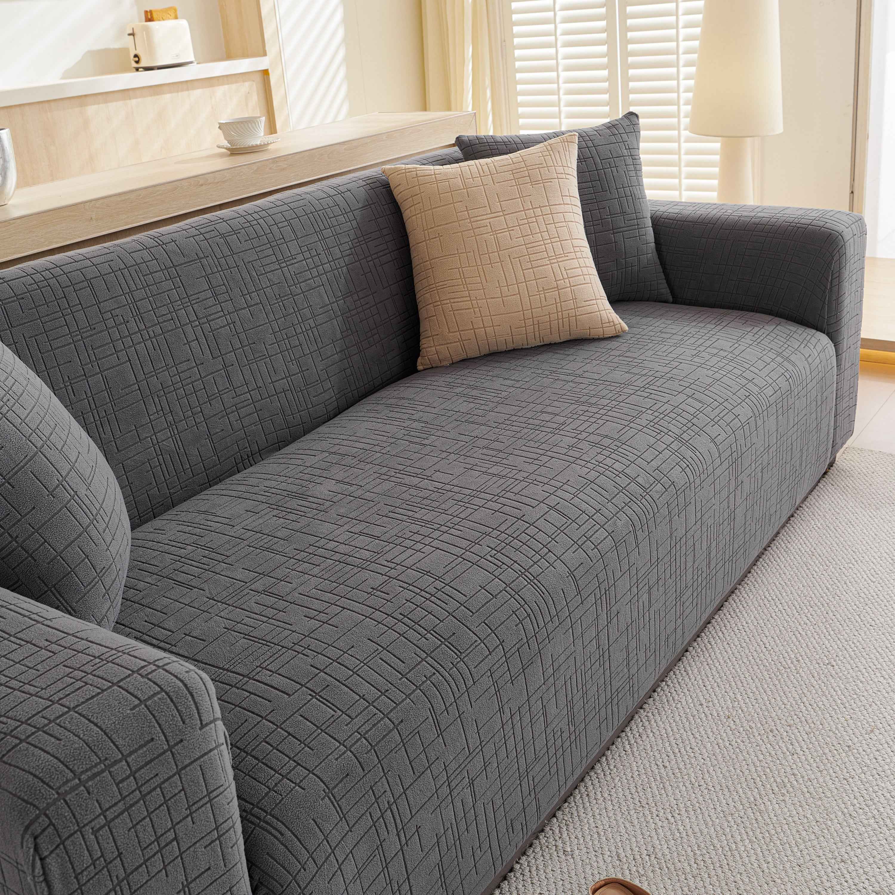 Embossed Lines Couch Covers Stretchable Non-Slip & Washable Sofa Slipcovers