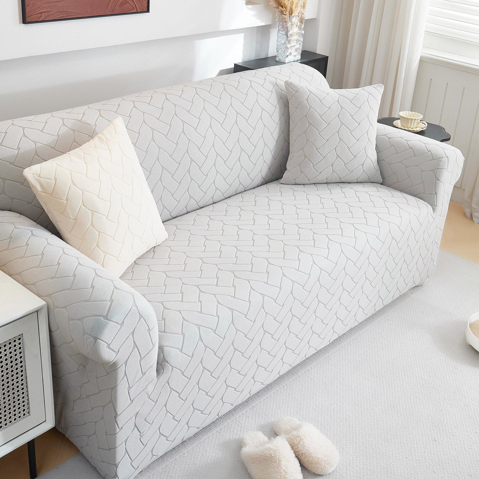 3D Jacquard Couch Slipcover, Washable Non Slip Soft Couch Sofa Cover for Kids, Pets