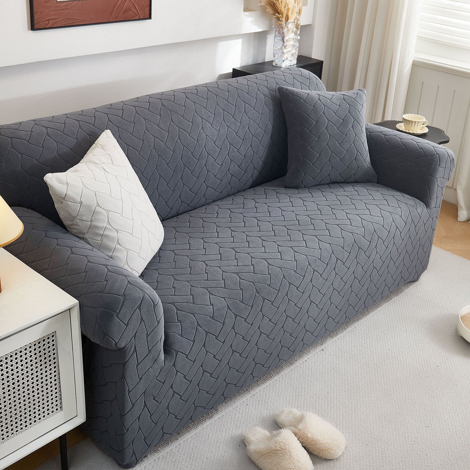 3D Jacquard Couch Slipcover, Washable Non Slip Soft Couch Sofa Cover for Kids, Pets